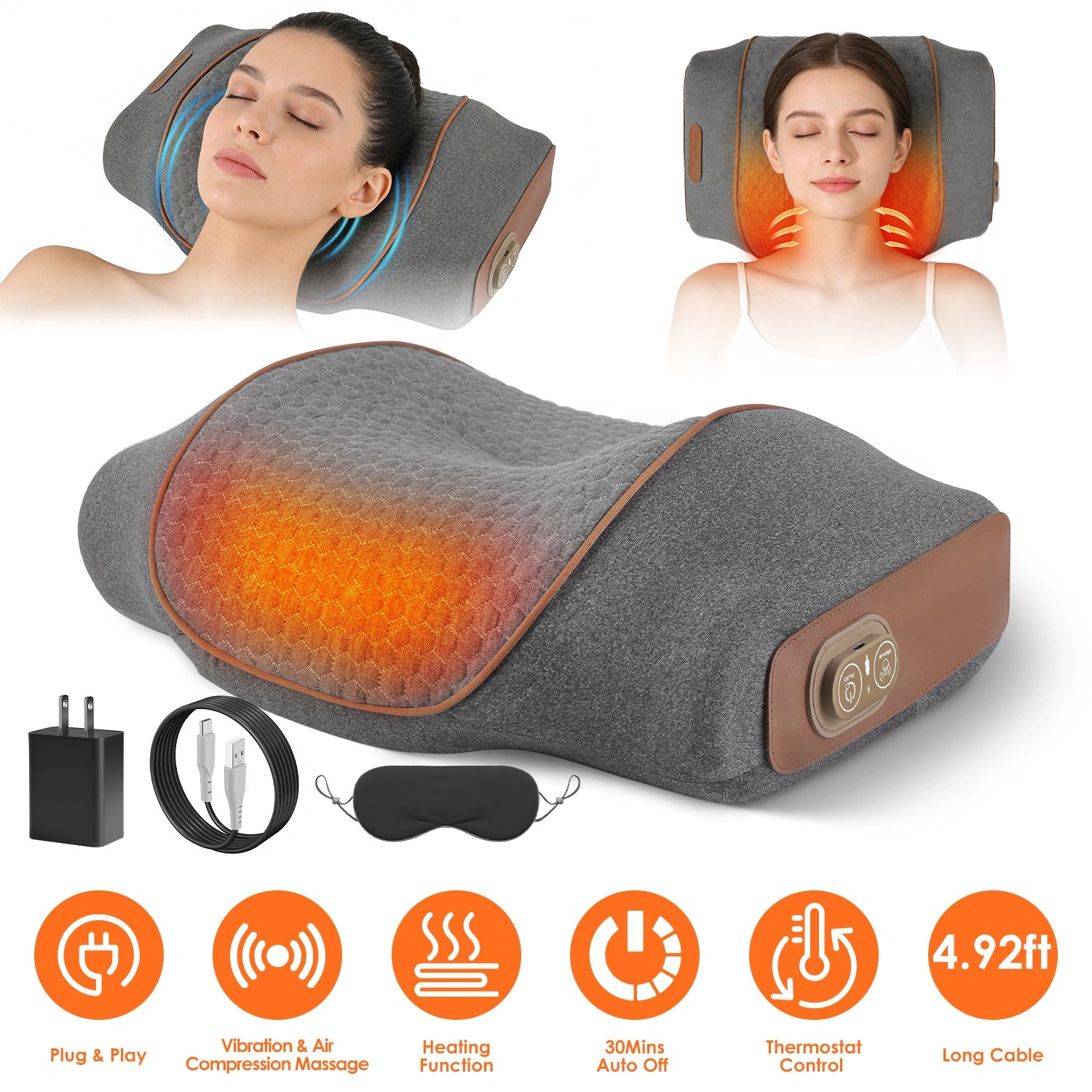3 in 1 Neck Massager Pillow with Vibration, Air Compression & Heat Therapy, Ergonomic Memory Foam Neck Pillow for Neck & Shoulder Pain Relief view 2