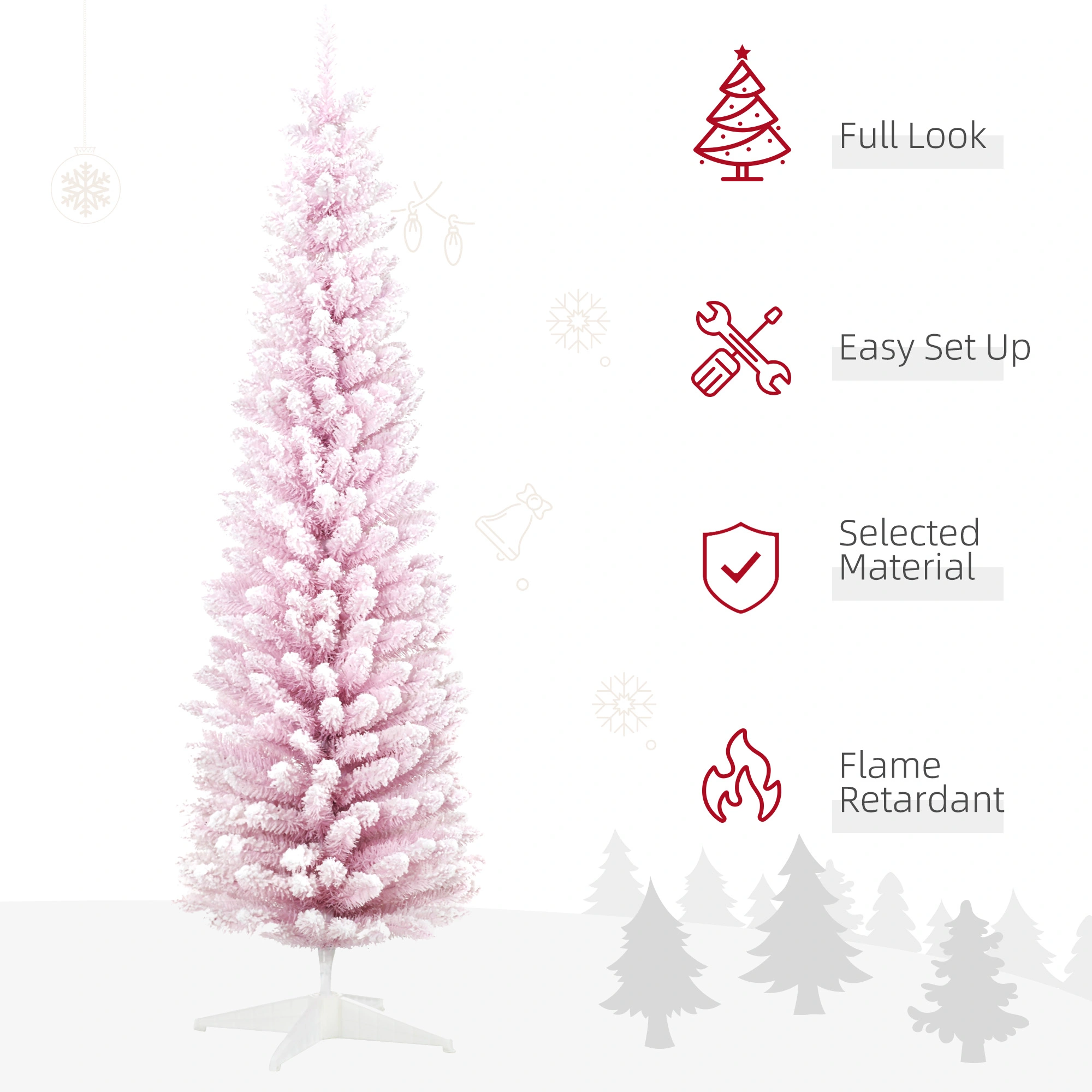 7ft Artificial Christmas Tree with LEDs, Full Pre-Lit Pine Tree, Realistic Evergreen Flock Decor, Easy Assembly Home Holiday Centerpiece view 3
