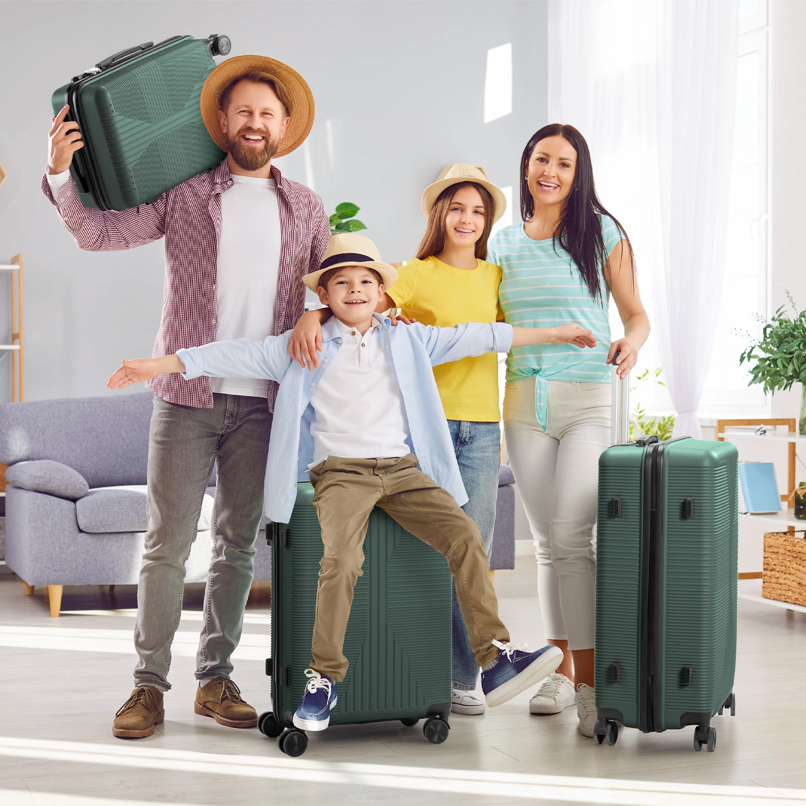 PP Trolley Case 20in 24in 28in 3PCS Suitcase Set Dark Green view 15