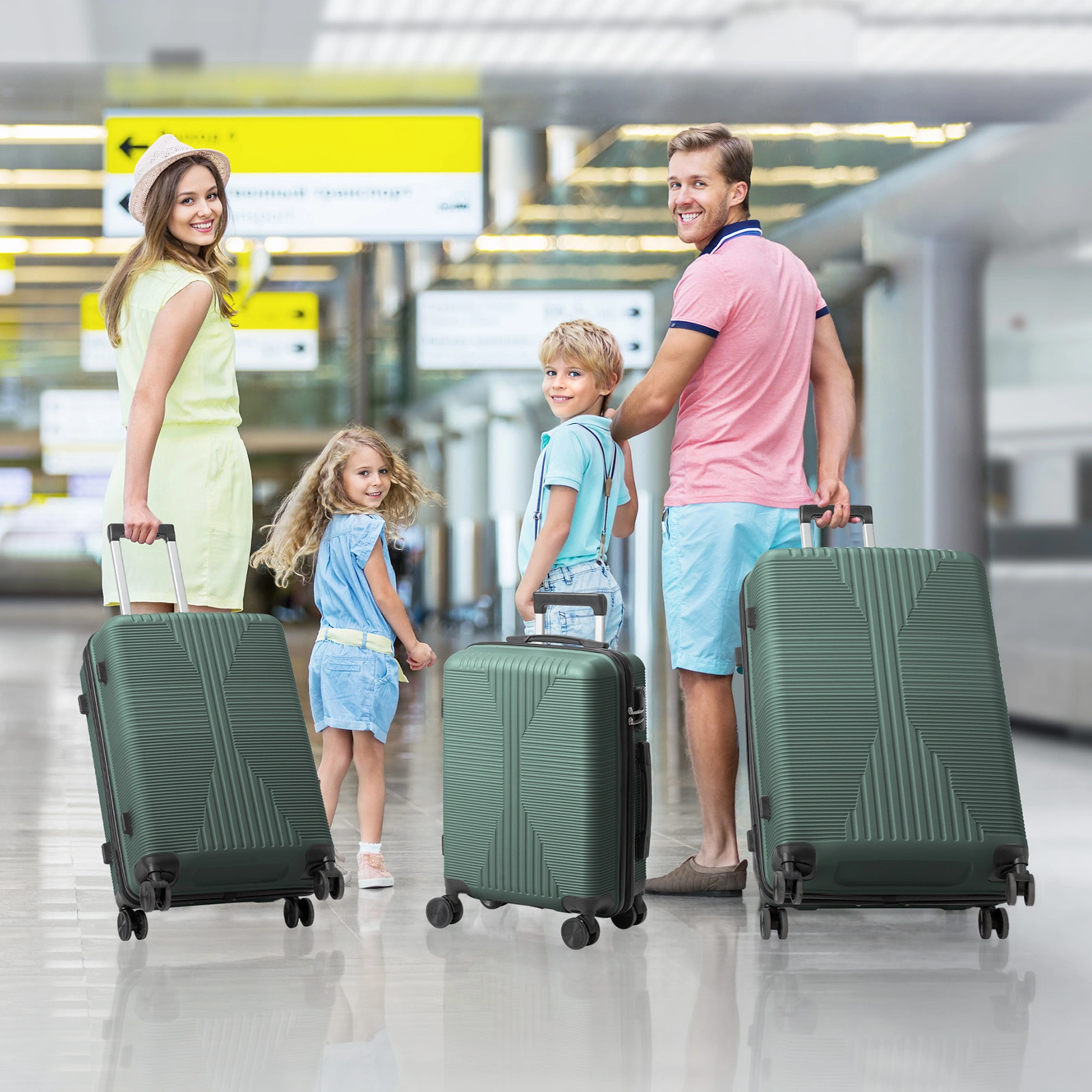 PP Trolley Case 20in 24in 28in 3PCS Suitcase Set Dark Green view 16