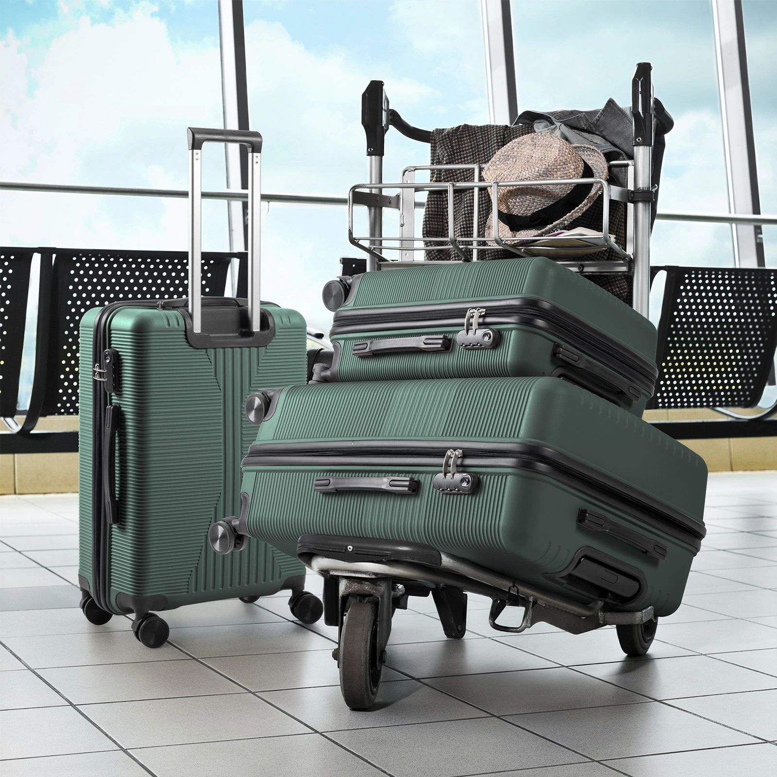 PP Trolley Case 20in 24in 28in 3PCS Suitcase Set Dark Green view 17