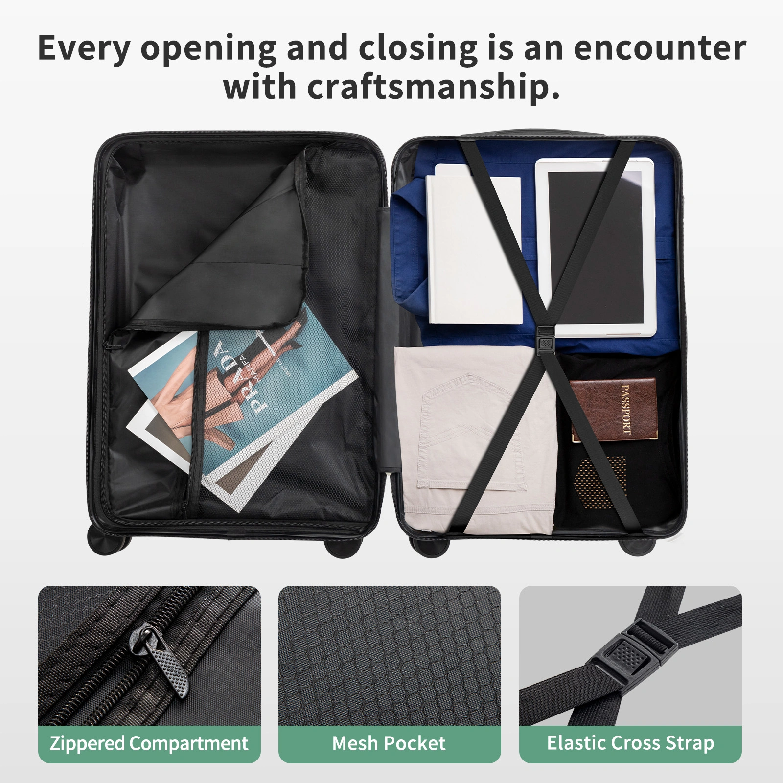 PP Trolley Case 20in 24in 28in 3PCS Suitcase Set Dark Green view 20