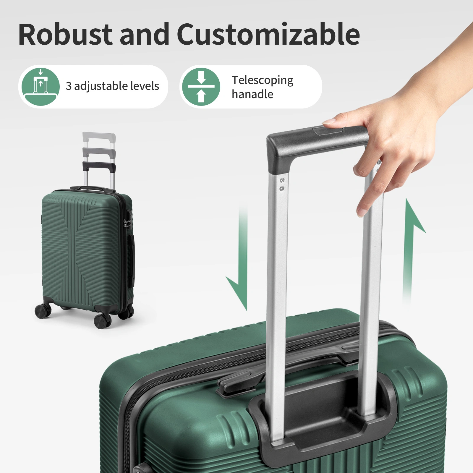 PP Trolley Case 20in 24in 28in 3PCS Suitcase Set Dark Green view 21