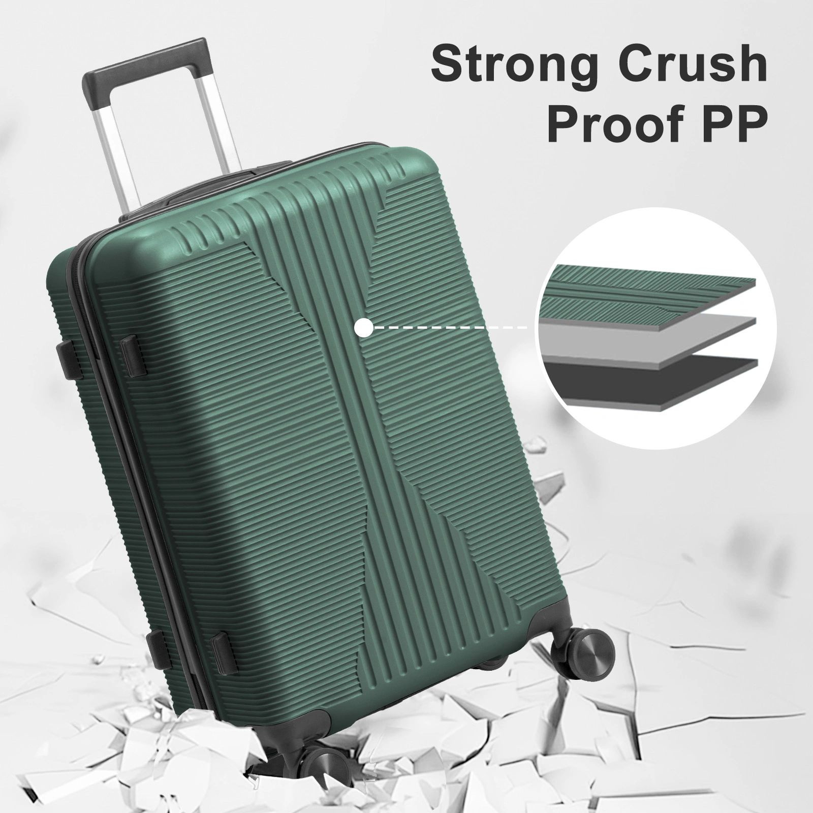 PP Trolley Case 20in 24in 28in 3PCS Suitcase Set Dark Green view 23