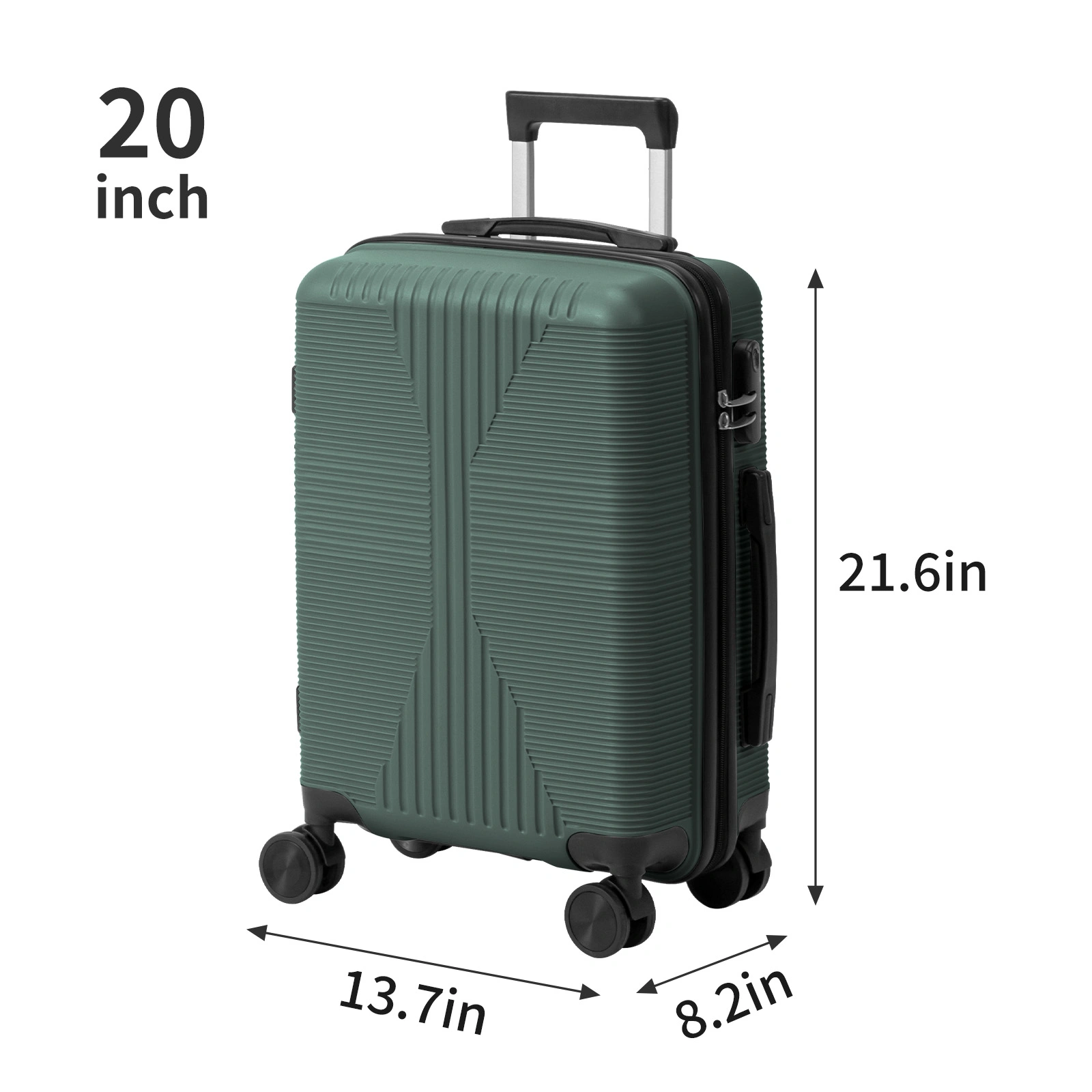 PP Trolley Case 20in 24in 28in 3PCS Suitcase Set Dark Green view 3