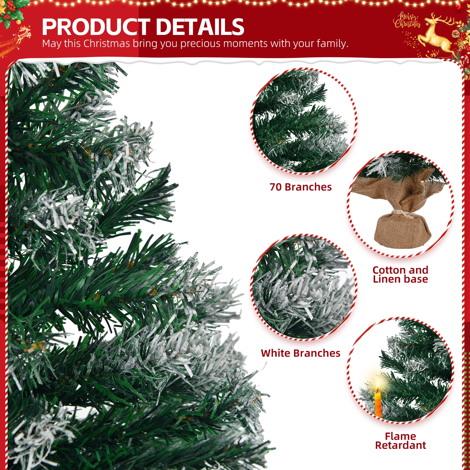24 Inch Snow Tipped Artificial Mini Christmas Tree, Tabletop Xmas Pine Tree with Ornaments and Cloth Bag Base for Desk Home Office Holiday Decoration, Green & Snow Tipped view 3