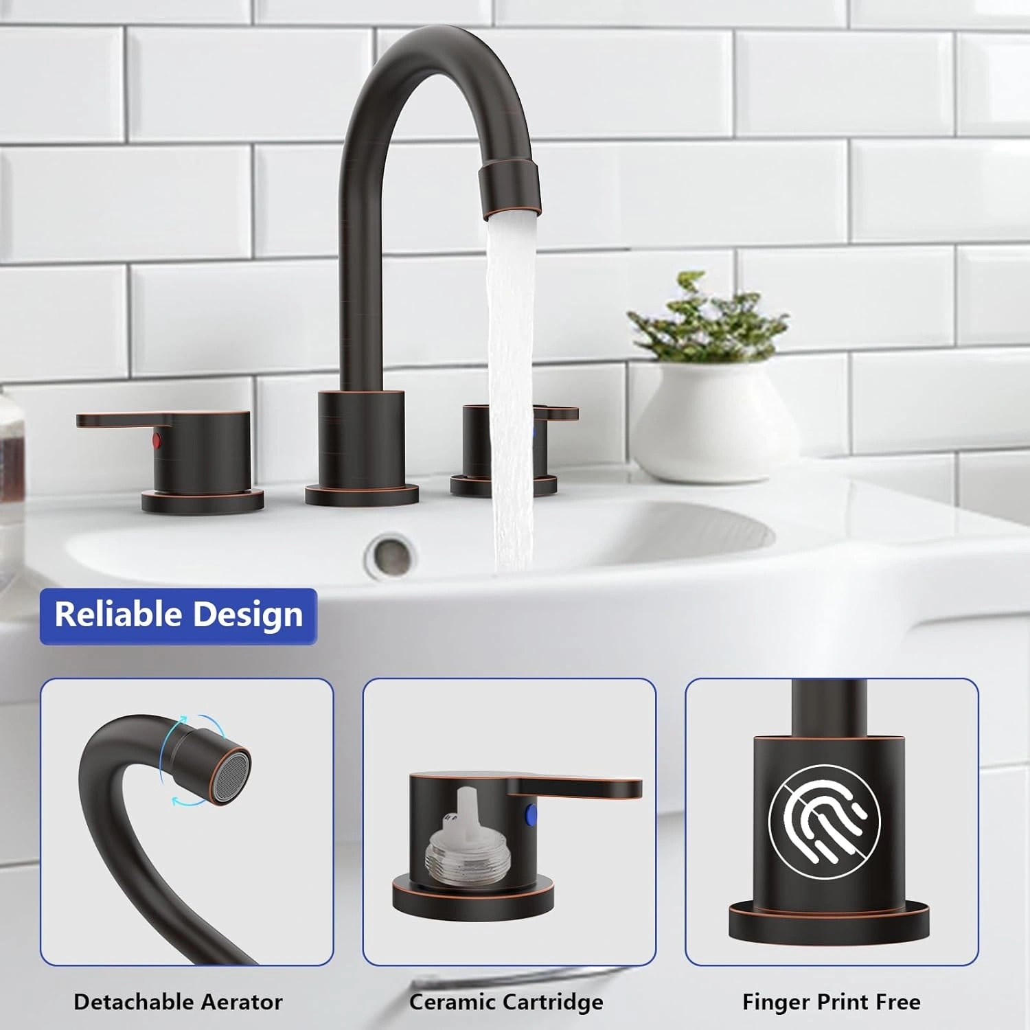Widespread Bathroom Sink Faucet Oil Rubbed Bronze 2 Handle 8 inch 3 Hole 360°Swivel Spout Vanity Sink with Pop Up Drain Assembly[Unable ship on weekends, TK/TEMU only for pickup, only TX10643 warehouse supports GOFO] view 3
