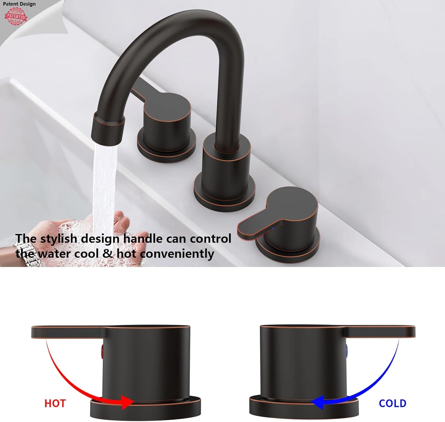 Widespread Bathroom Sink Faucet Oil Rubbed Bronze 2 Handle 8 inch 3 Hole 360°Swivel Spout Vanity Sink with Pop Up Drain Assembly[Unable ship on weekends, TK/TEMU only for pickup, only TX10643 warehouse supports GOFO] view 4
