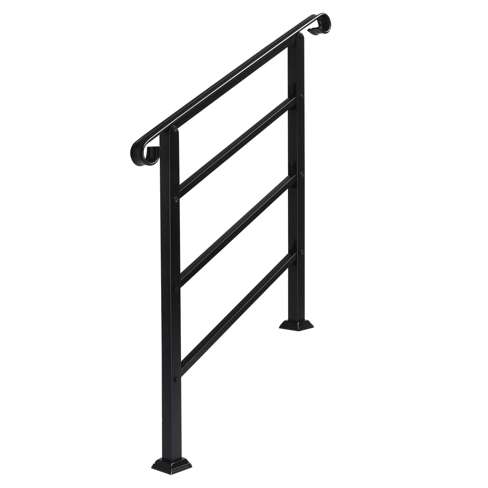 Handrails for Outdoor Steps, Wrought Iron Handrail Fits 1 or 3 Steps, Transitional Handrail with Installation Kit, Black view 3