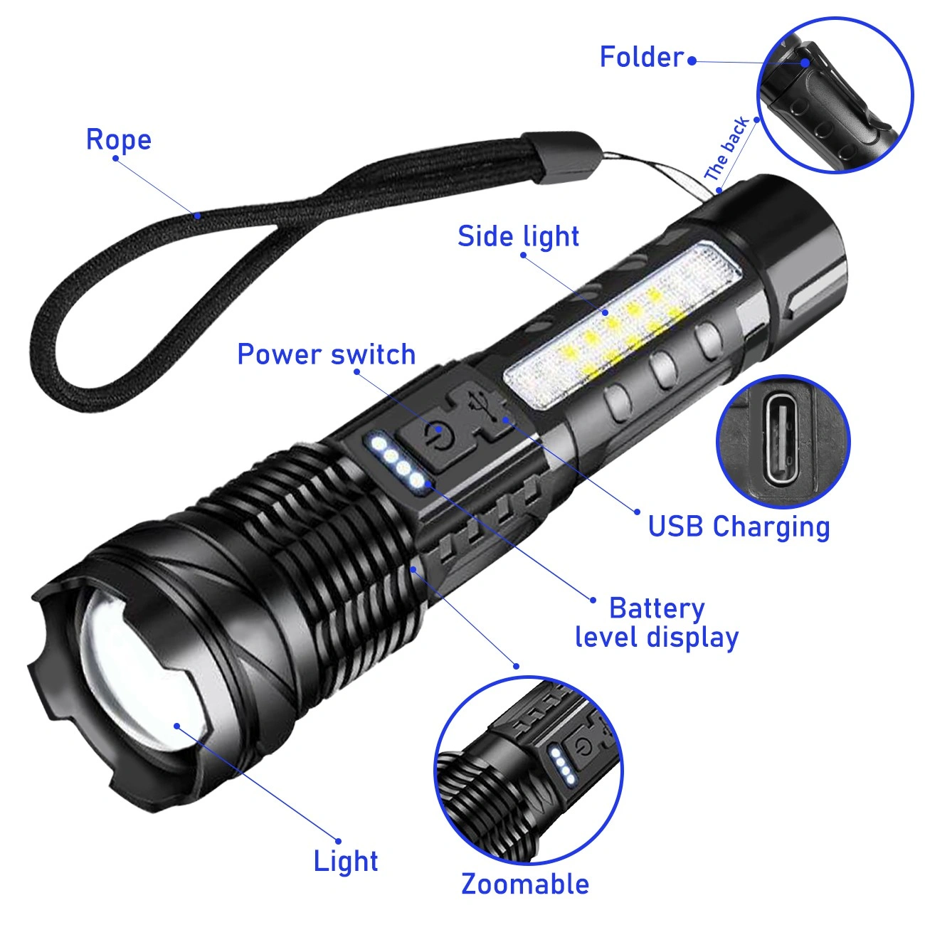 2 Pack USB Rechargeable LED Flashlight Adjustable Focus Camping Hiking Outdoor view 4