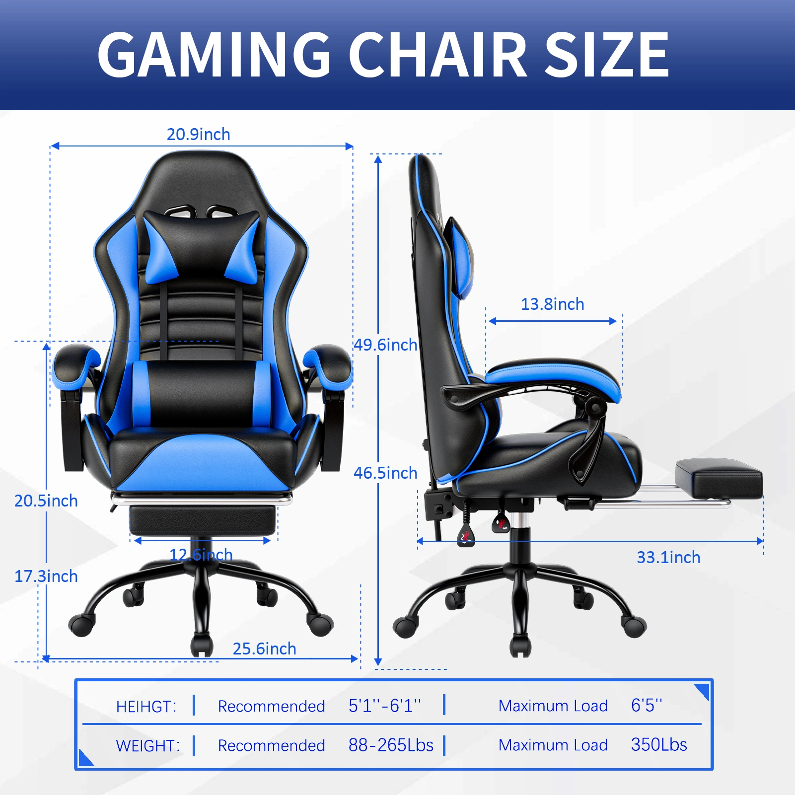 Video Game Chair for Adults & Kids, Gaming Chair with Footrest, Adjustable Lumbar Pillow & Headrest, Office Desk Computer Chair view 2