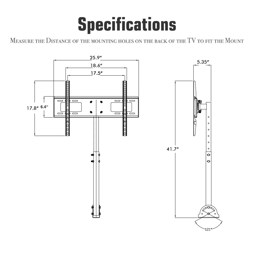 TMC-7006 Ceiling Mount TV Wall Bracket, Retractable Roof Rack Pole for 32"-70" Flat Screen TVs, Wall or Ceiling Mount view 15