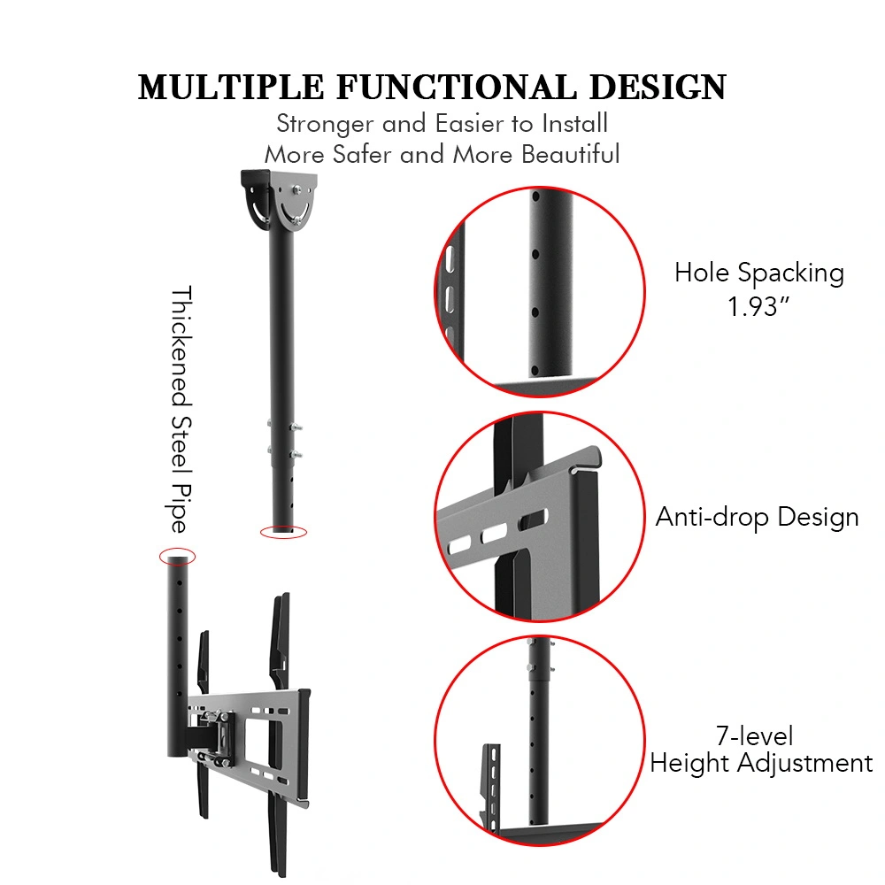 TMC-7006 Ceiling Mount TV Wall Bracket, Retractable Roof Rack Pole for 32"-70" Flat Screen TVs, Wall or Ceiling Mount view 8
