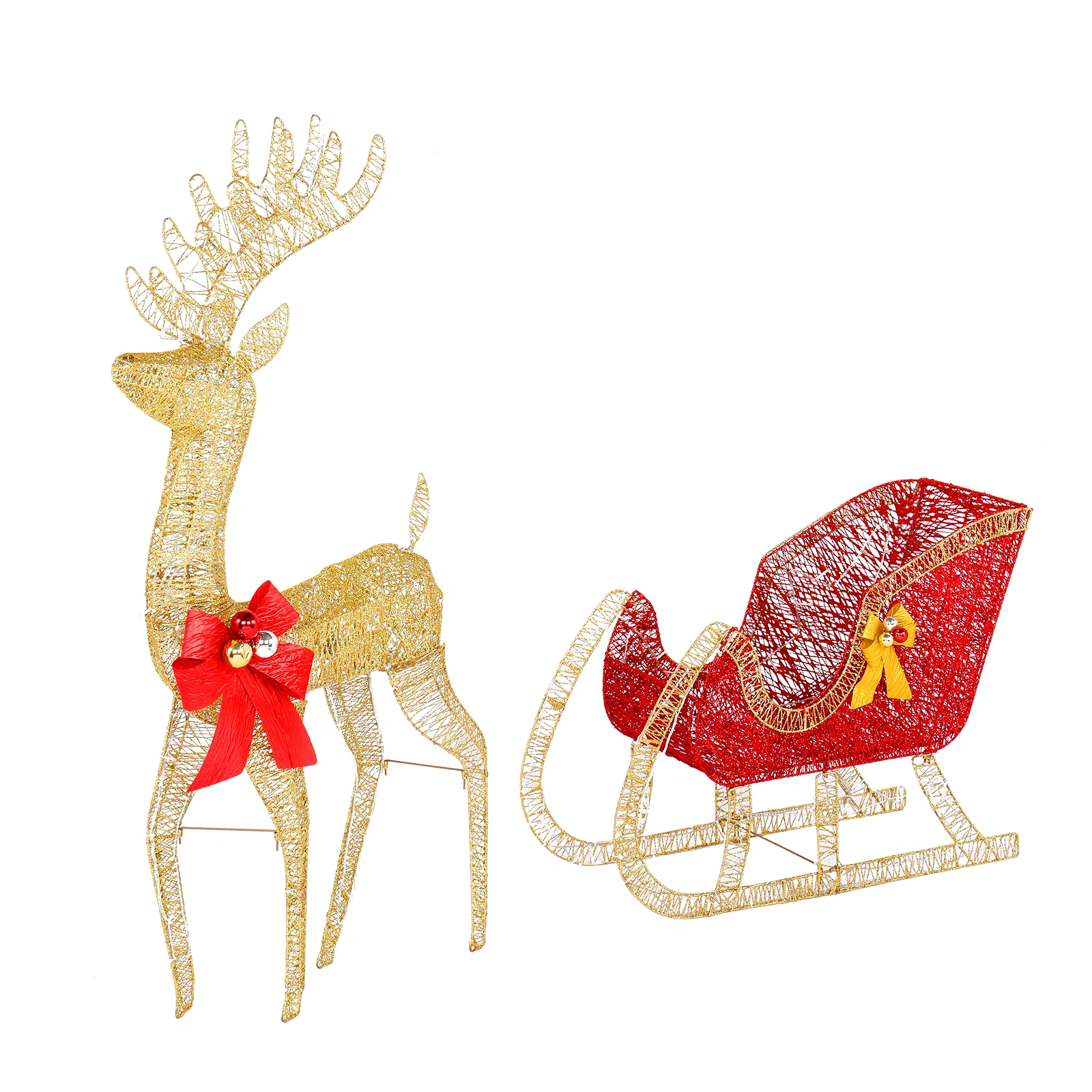 74x20x120cm 30V 3.6W Golden Elk Deer Sled Iron Frame Cotton Thread Courtyard Outdoor Decoration