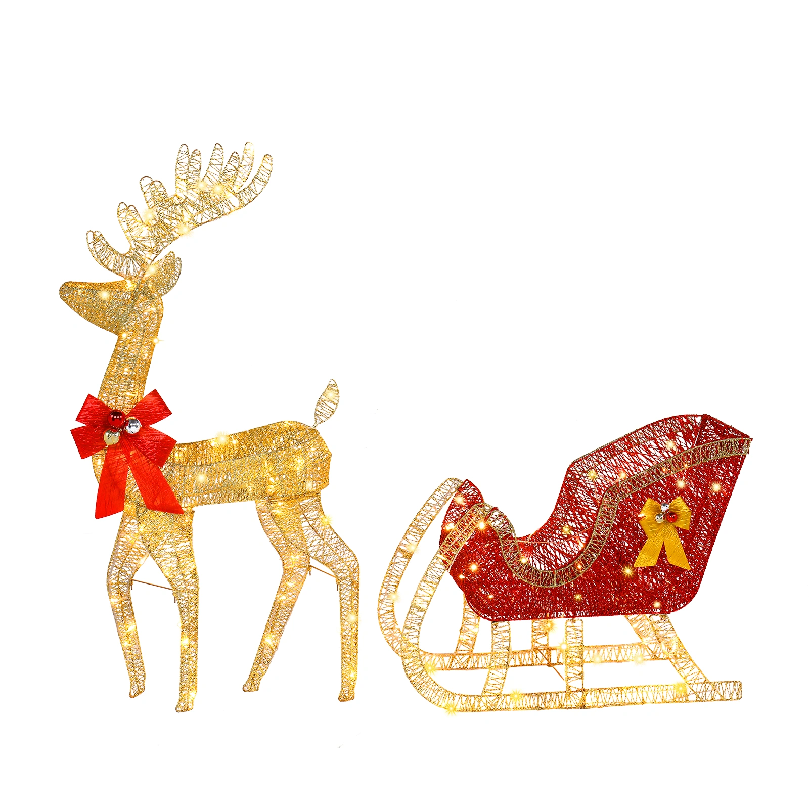 74x20x120cm 30V 3.6W Golden Elk Deer Sled Iron Frame Cotton Thread Courtyard Outdoor Decoration view 3