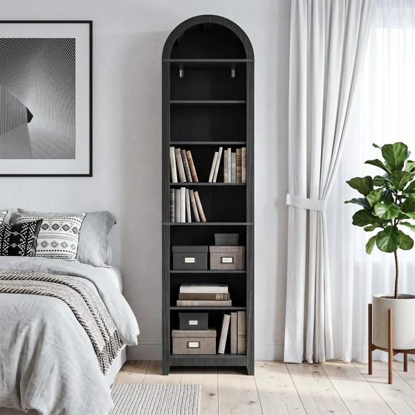 8-Tier Arched Dome Display Rack Particleboard Melamine-Faced Bookshelf 15.75*11.81*70in Black
