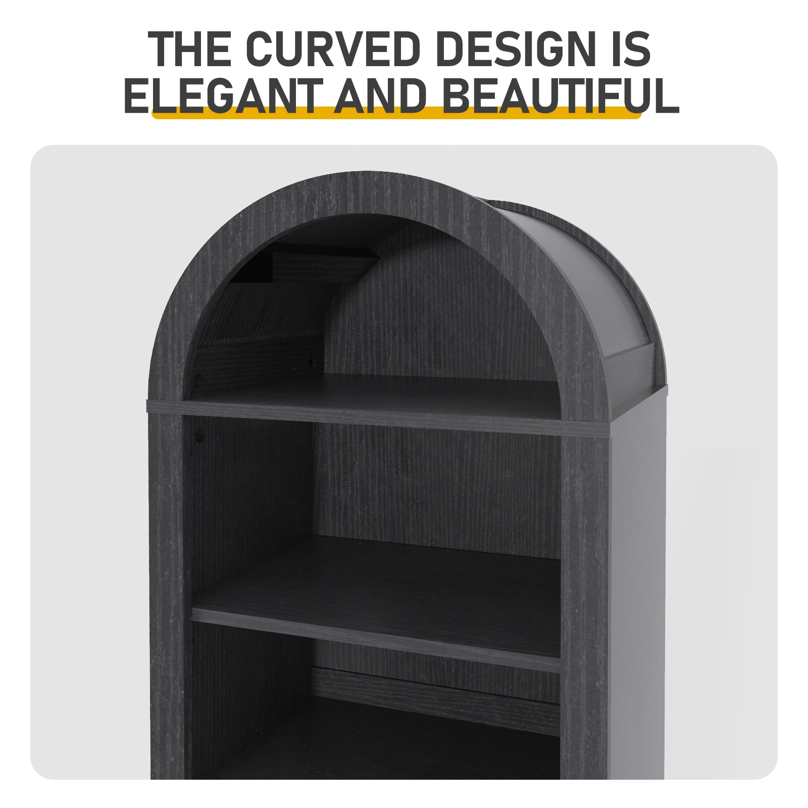 8-Tier Arched Dome Display Rack Particleboard Melamine-Faced Bookshelf 15.75*11.81*70in Black view 6