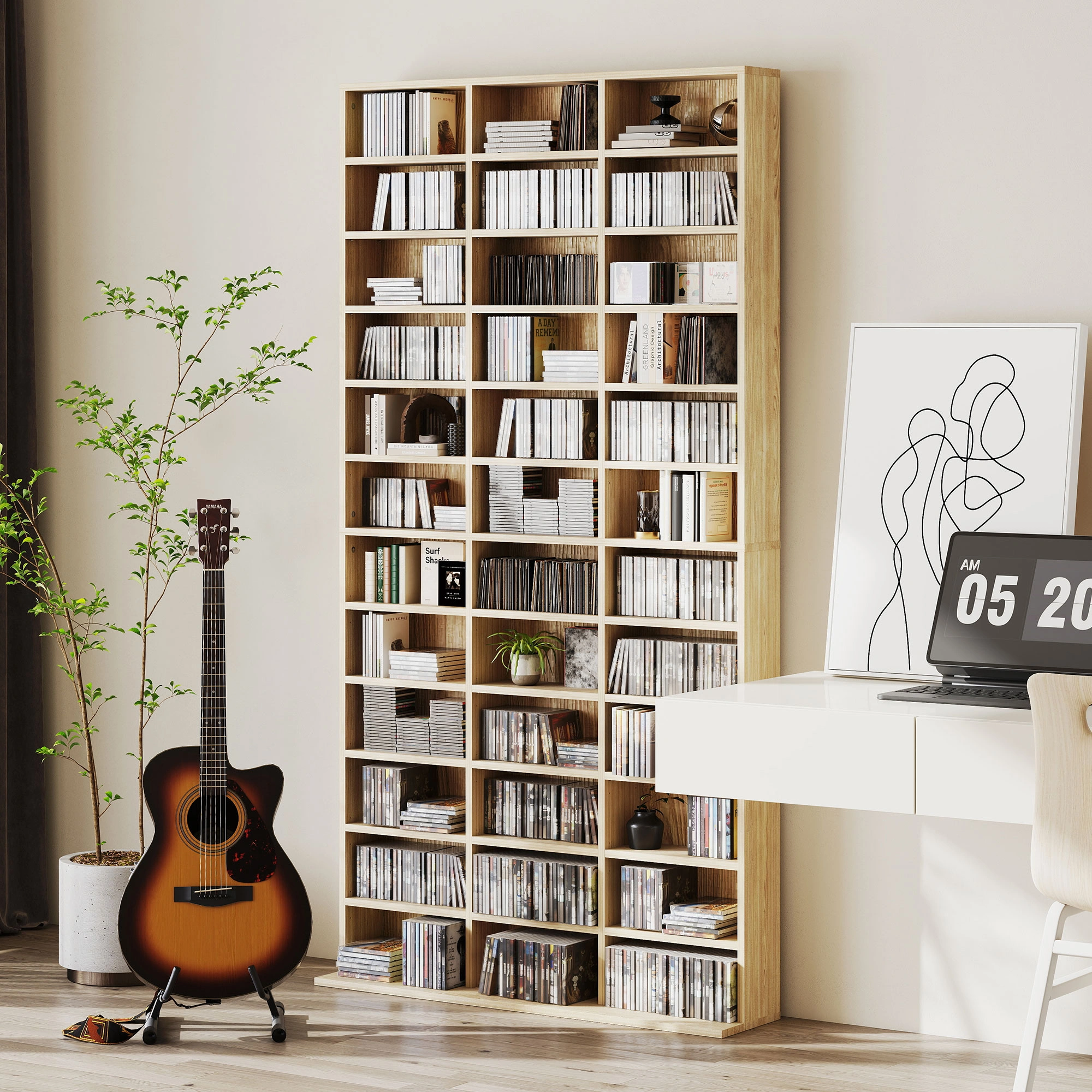 Industrial Bookshelf Storage Cabinet, 4-Tier Open Shelf Bookcase with Metal Frame, Multi-Layer Home Office Reading Rack, Gray view 3