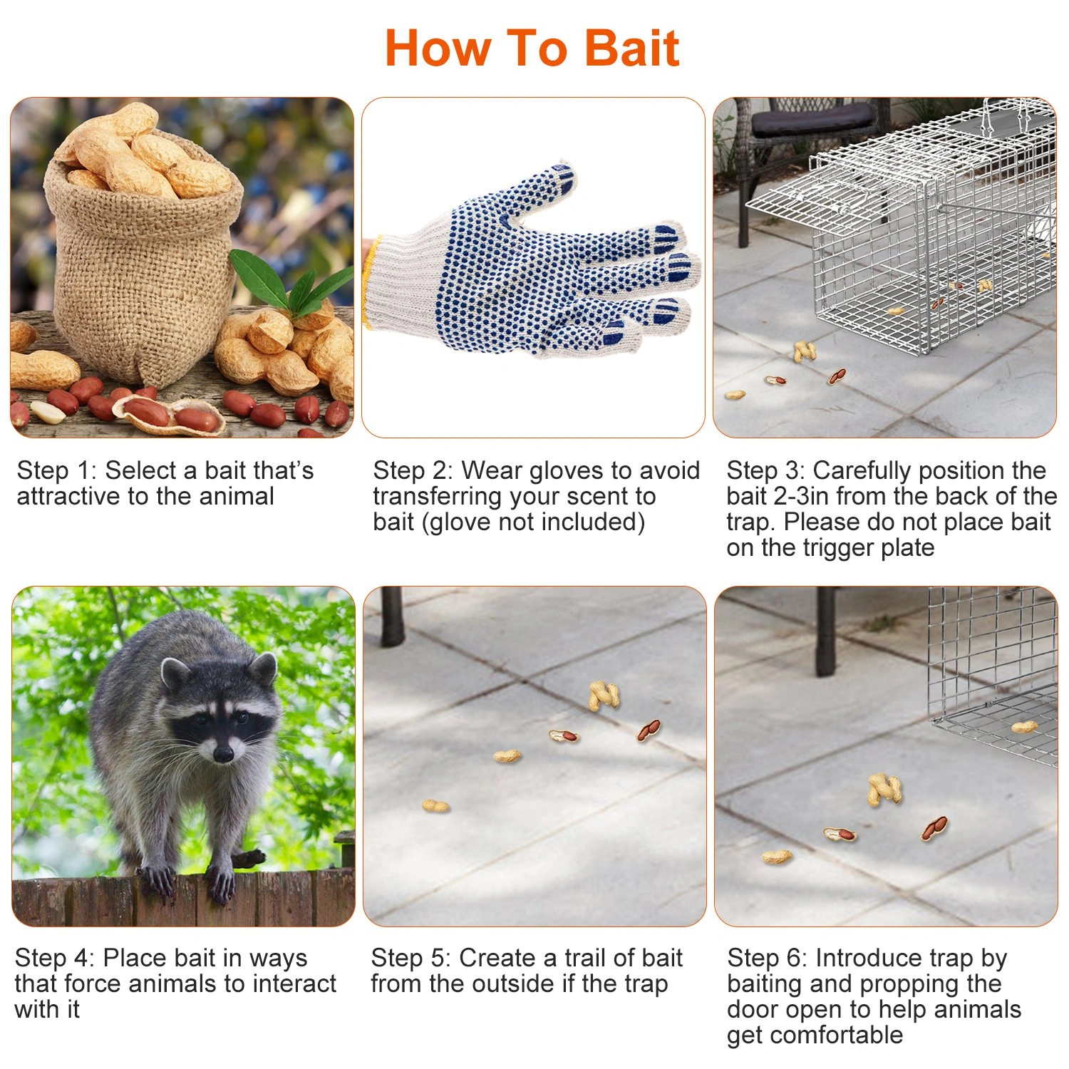 Humane Animal Trap Cage 30.51x11.02x11.81in, Galvanized Wire Mesh, Sensitive Trigger Dual Doors, Handle Guard Plate, Collapsible for Raccoons/Opossums/Skunks Under 16.5lbs view 3