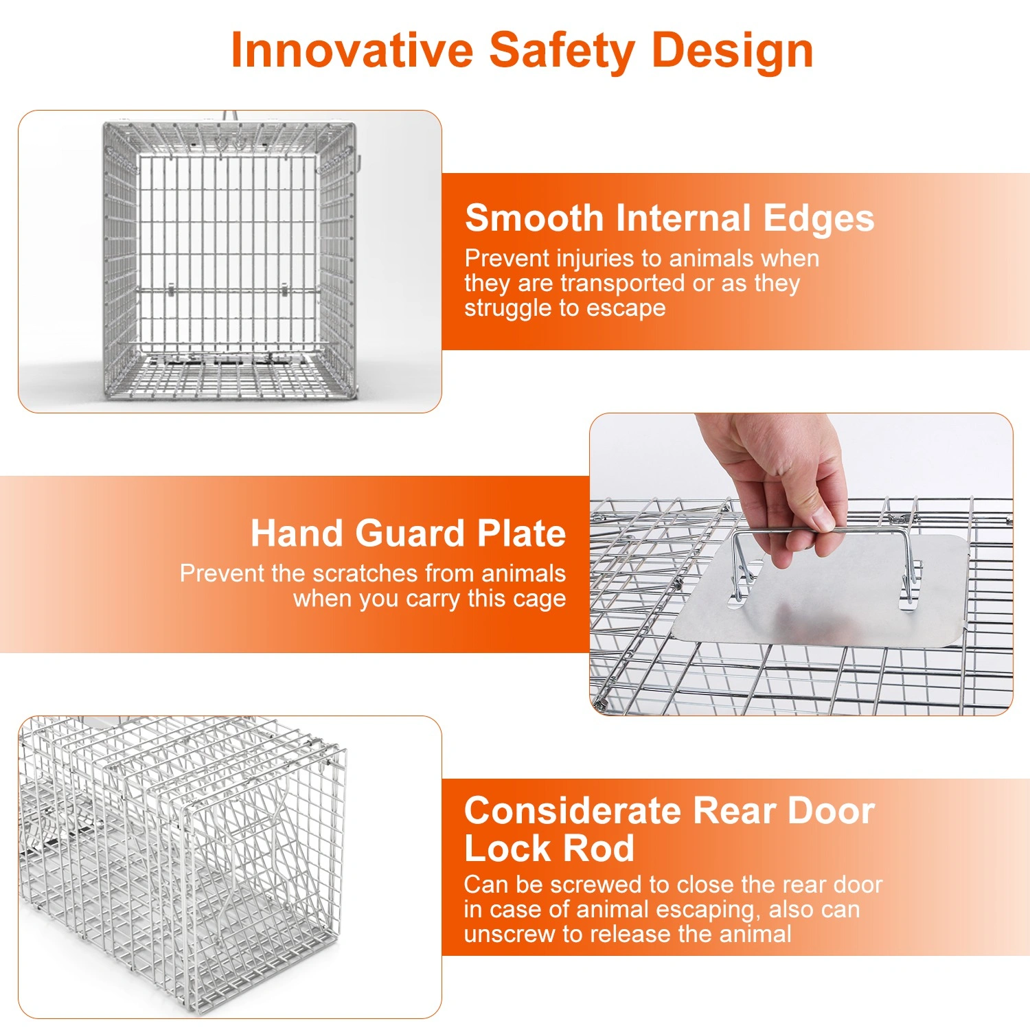 Humane Animal Trap Cage 30.51x11.02x11.81in, Galvanized Wire Mesh, Sensitive Trigger Dual Doors, Handle Guard Plate, Collapsible for Raccoons/Opossums/Skunks Under 16.5lbs view 7