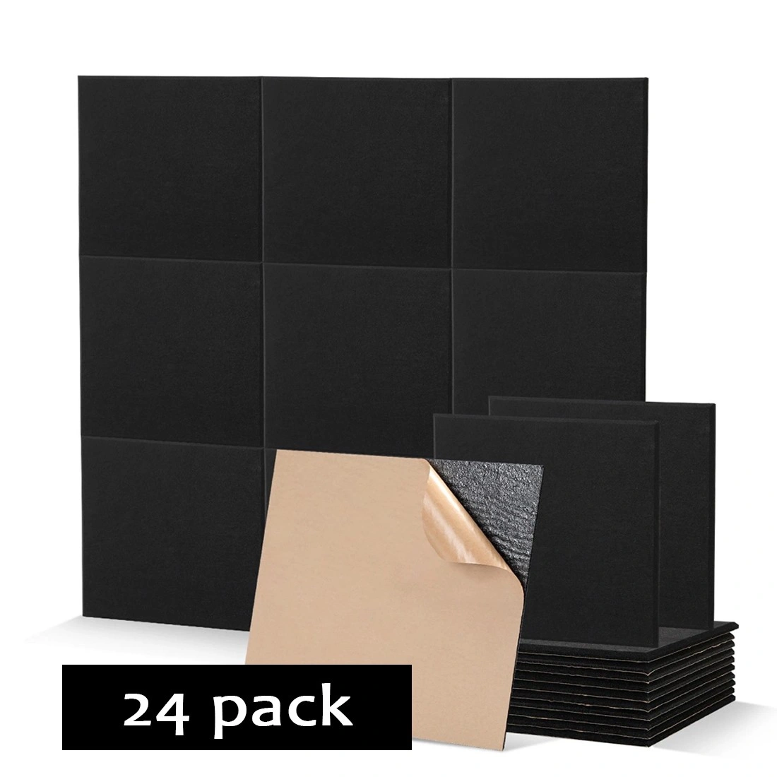 12/24 Pack Acoustic Wall Panel Tiles Black Self Adhesive Sound Proofing Foam for Studio Insulation view 2