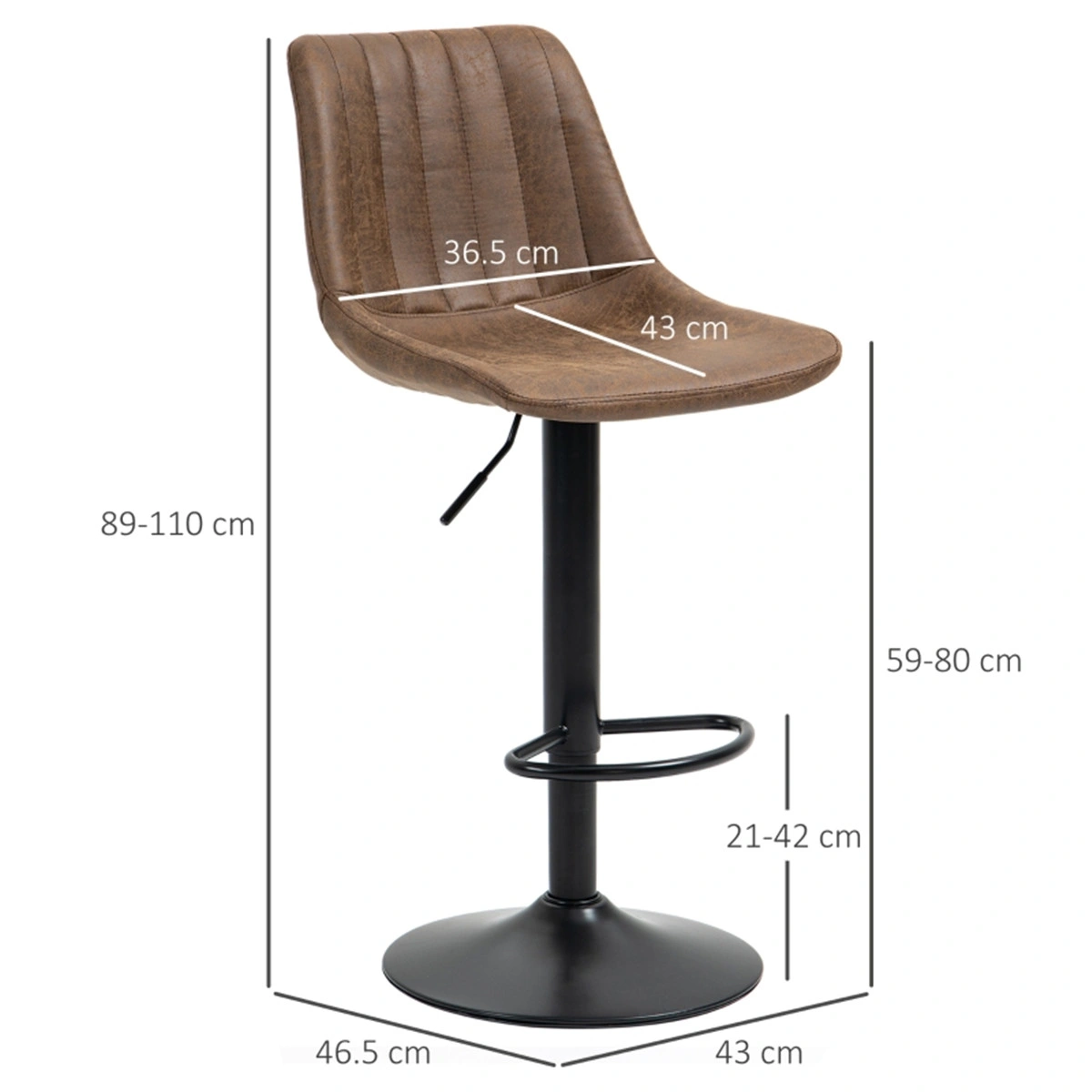 Modern Bar Stool Swivel Counter Height Chair,PU Leather Dining Chair with Footrest,Office Chair 21.7"W×22"D×45"H,Black Metal Frame view 2