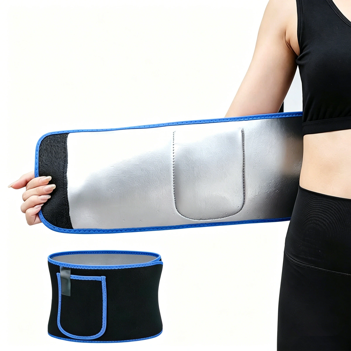 Waist Trainer Belt Body Shaper Weight Loss Girdle w/ Phone Pocket Blue Black Silver US Logistics USPS.TK/TMEU Self-pickup