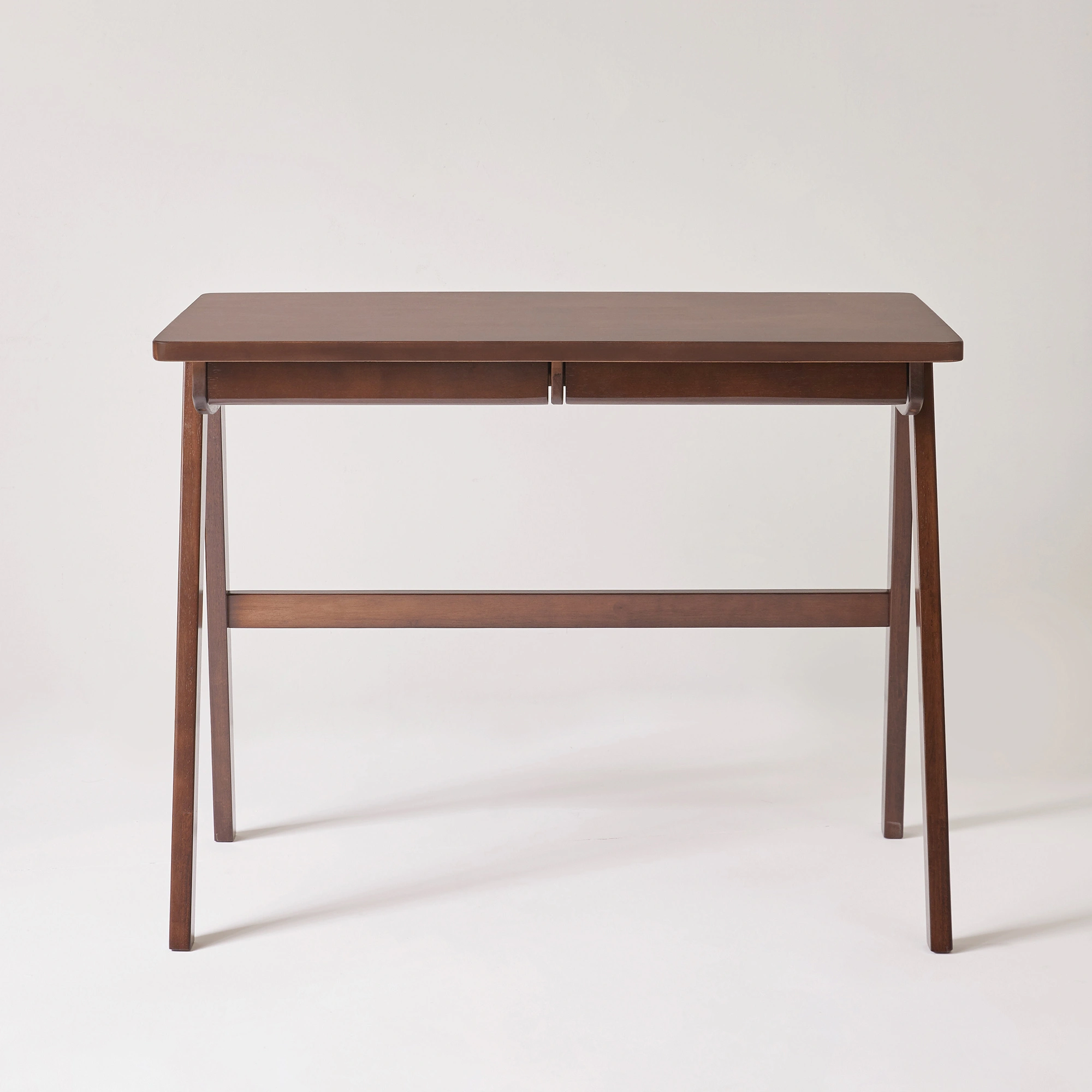 100% Solid Rubber Wood Computer Desk, Retro Walnut Writing Desk with Drawer, Sturdy A-Frame Leg, 39.37"×21.65", 0.71" Standard Thick Home Office Study Table view 2