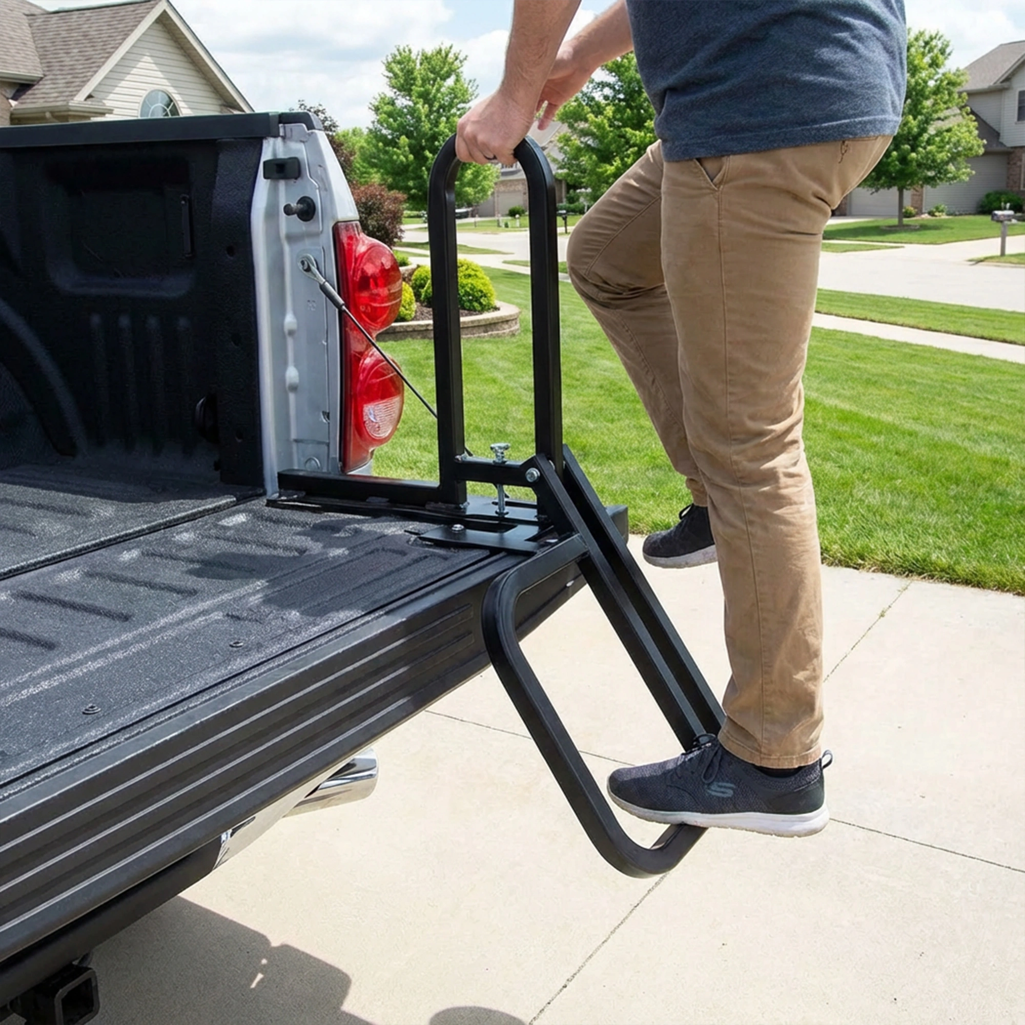 Foldable Pickup Truck Tailgate One-Step Ladder - Universal Fit. Drilling Hex Screws for Easy Install. Load Capacity: 300 LBS. Serves To Secure Items In Truck Bed view 13