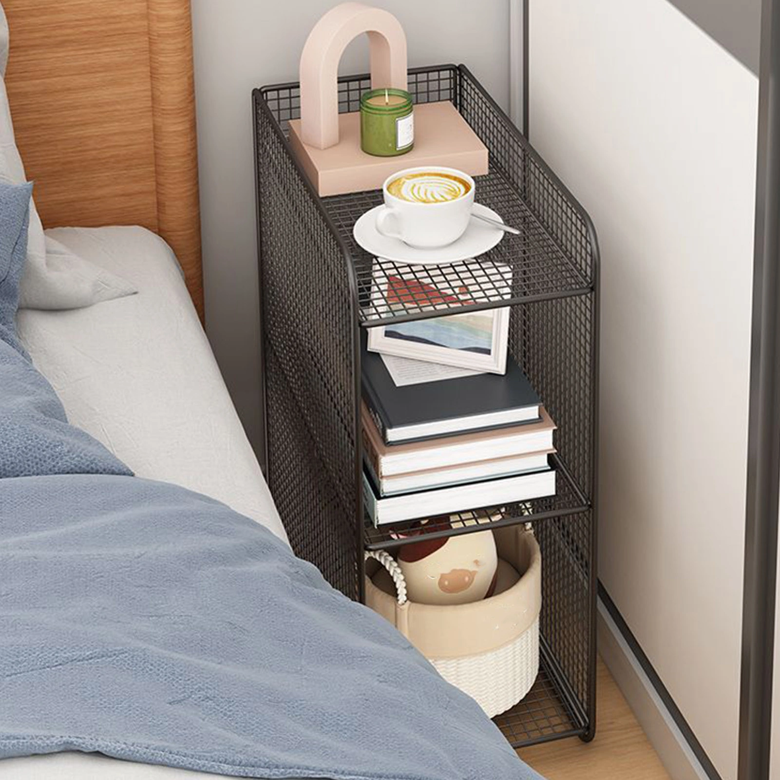 Heavy Duty Metal Storage Shelf Rack - Side Table End Shelving Unit, Black Steel Organizer for Home Bedroom & Living Room view 5