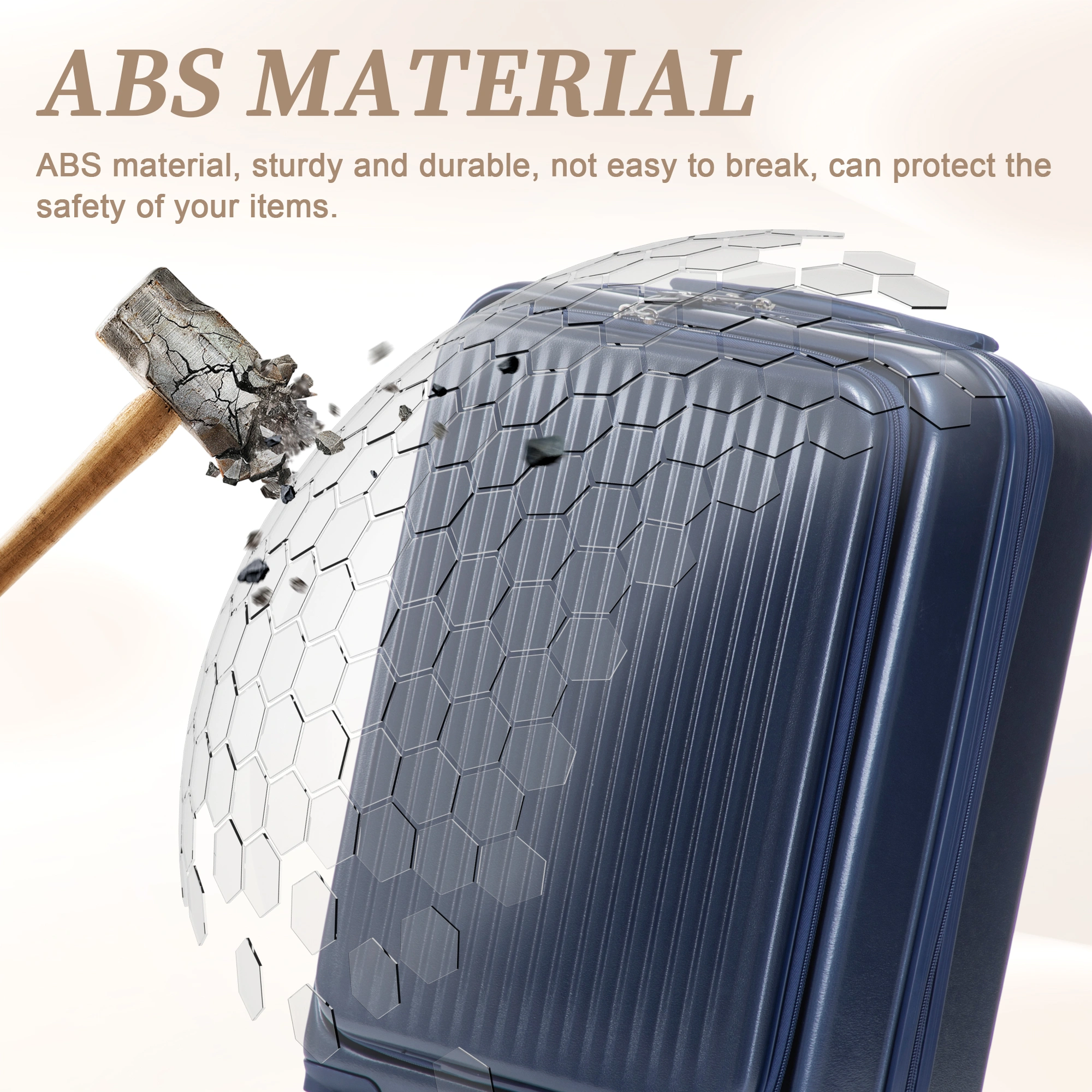2 Piece ABS Spinner Luggage Set 14" Cosmetic Case & 20" Carry-On, Combo Lock, Front Opening Design, Navy view 15