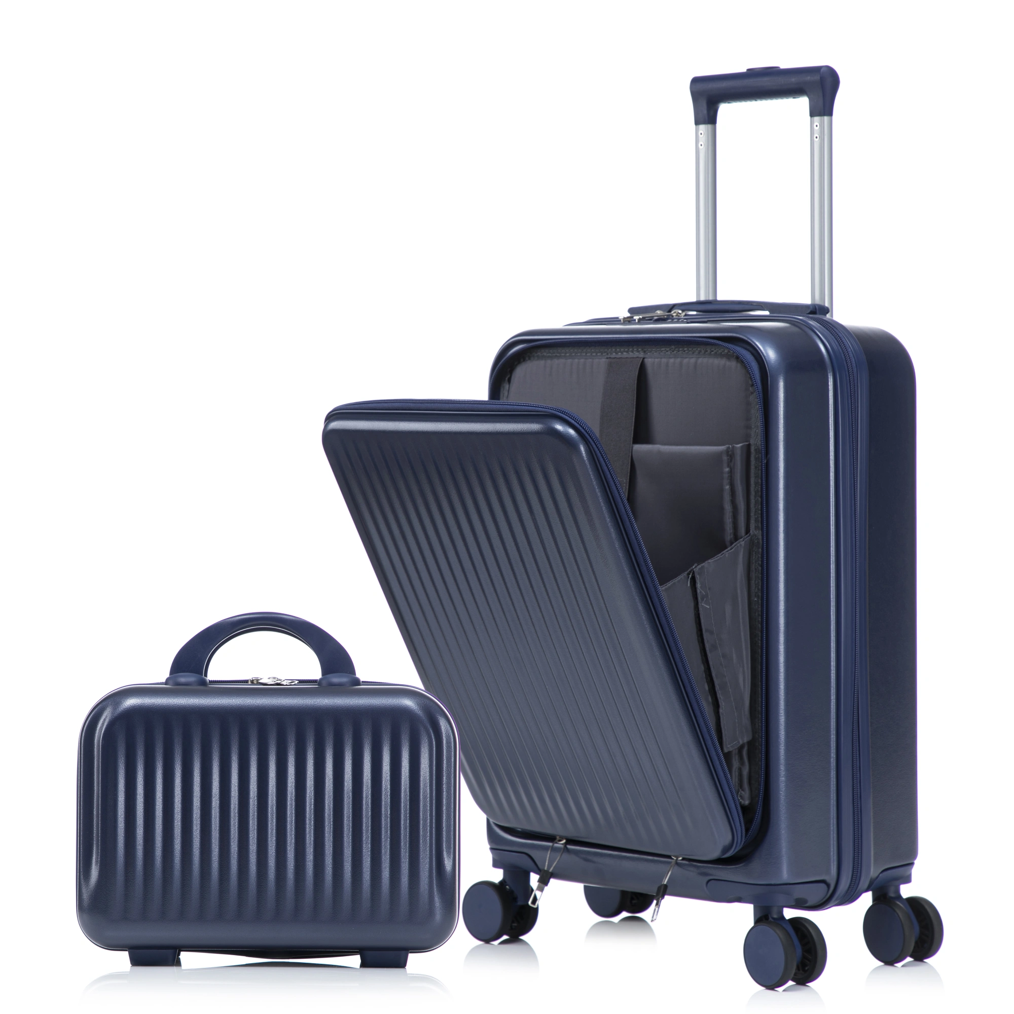 2 Piece ABS Spinner Luggage Set 14" Cosmetic Case & 20" Carry-On, Combo Lock, Front Opening Design, Navy view 17
