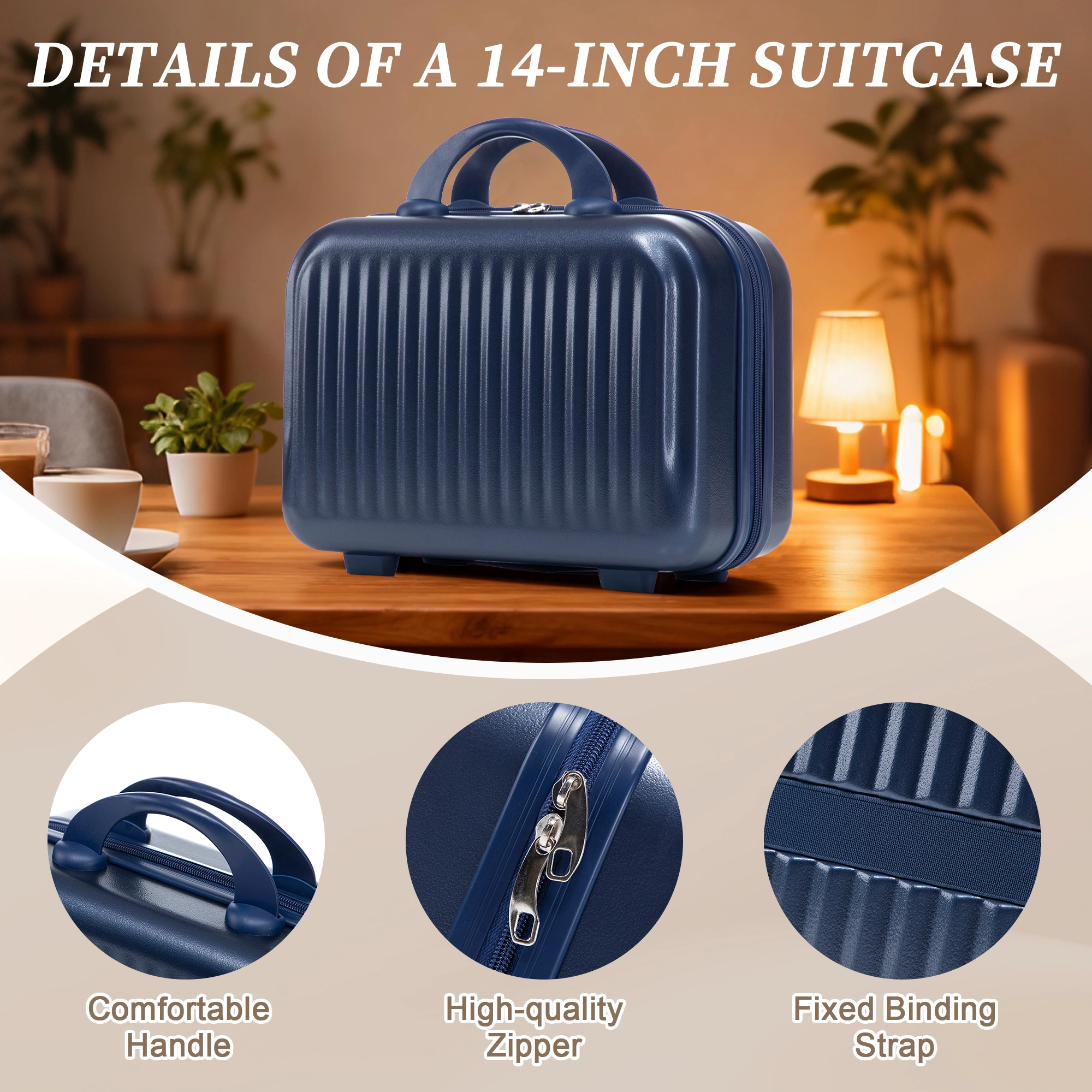 2 Piece ABS Spinner Luggage Set 14" Cosmetic Case & 20" Carry-On, Combo Lock, Front Opening Design, Navy view 20