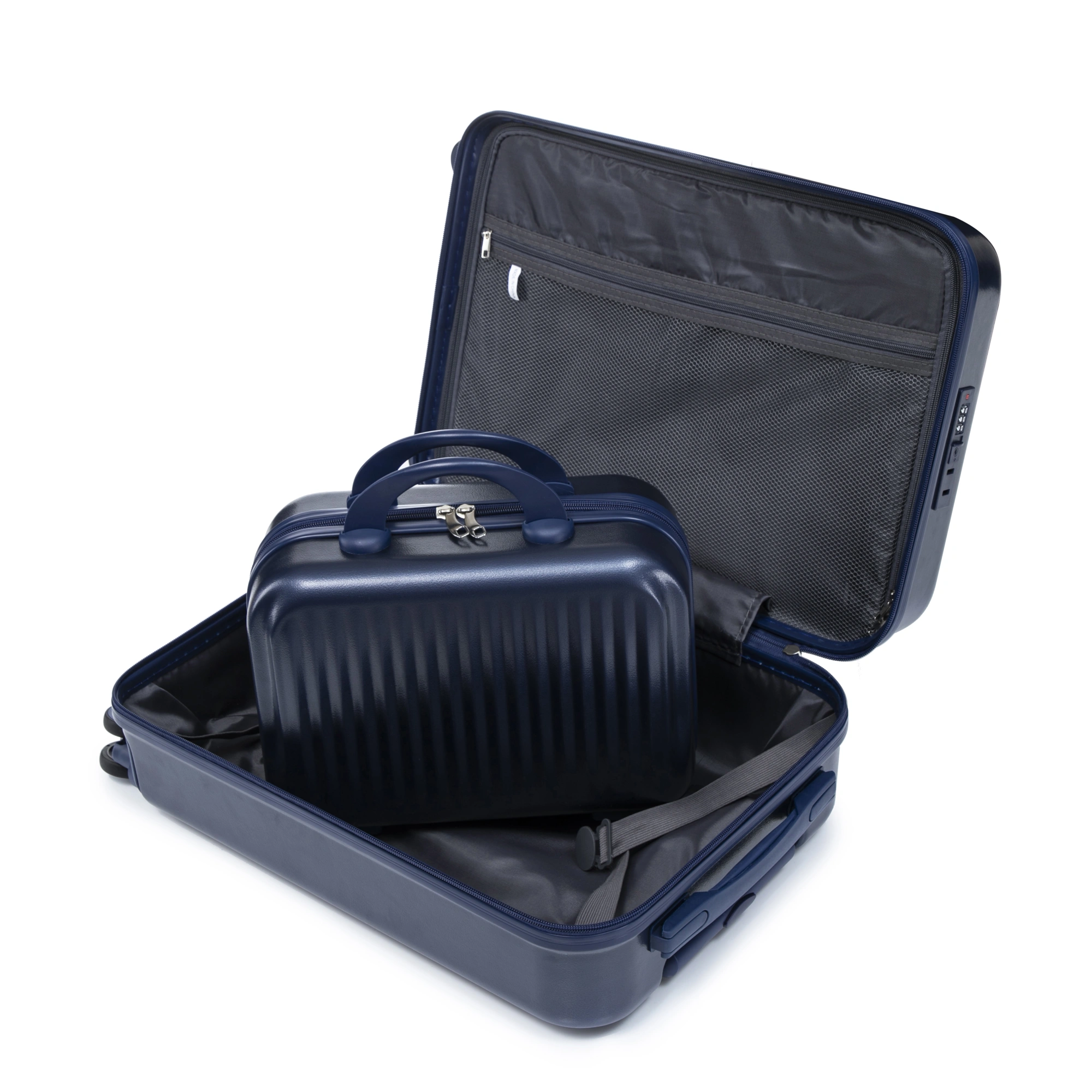 2 Piece ABS Spinner Luggage Set 14" Cosmetic Case & 20" Carry-On, Combo Lock, Front Opening Design, Navy view 23