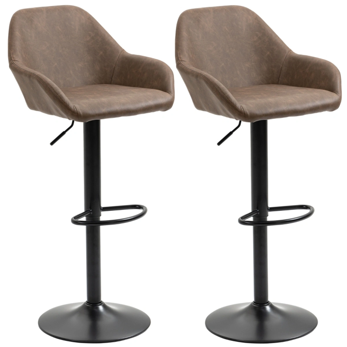 Set of 2 Bar Stools, 24 Inch Dining Chair, Contemporary Office Chair with Armrest, Velvet Upholstery, Wooden Legs, Navy Blue, Swivel Seat, Countertop Height, Non-Slip Foot Caps