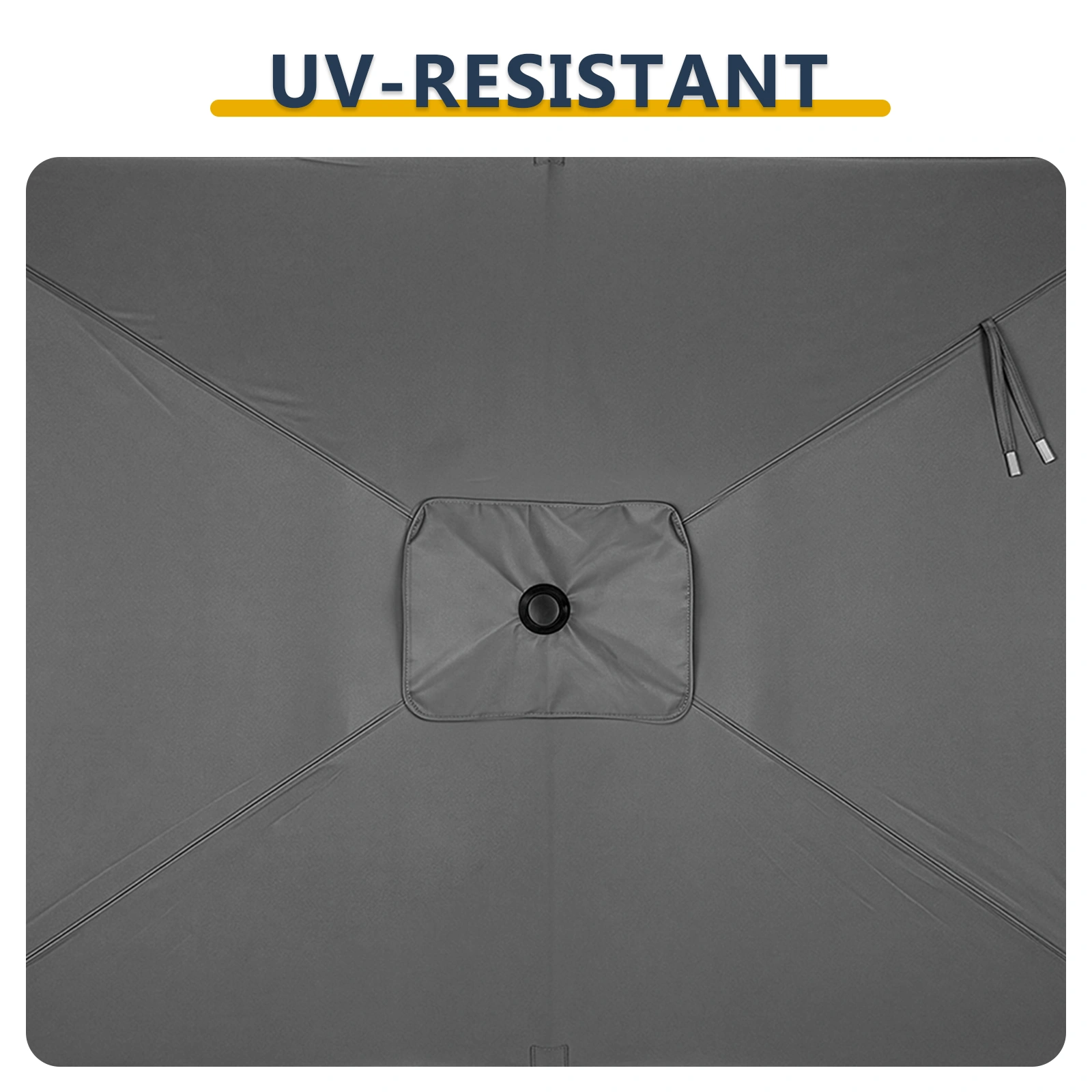 10 x 6.5 FT Square Patio Umbrella, Tilting Outdoor Sun Shade Umbrella with 6 Iron Ribs & Iron Pole, Polyester Fabric Outdoor Market Umbrella Gray view 5