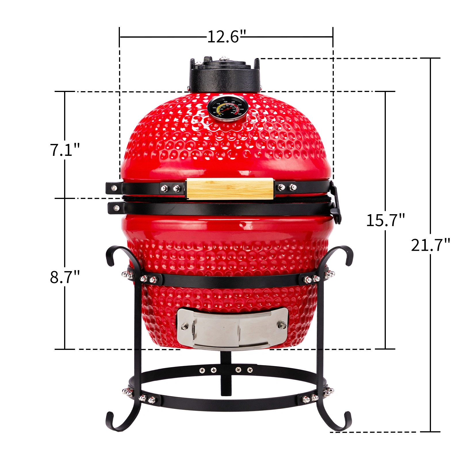 13-inch Portable Ceramic Charcoal Grill with Grill Stand, Stainless Steel Cooking Grate, Heat Deflectors and Ash Tool for Outdoor Cooking and Camping, Red view 13