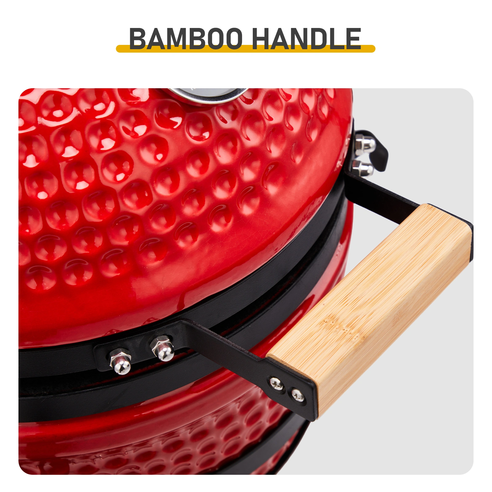 13-inch Portable Ceramic Charcoal Grill with Grill Stand, Stainless Steel Cooking Grate, Heat Deflectors and Ash Tool for Outdoor Cooking and Camping, Red view 9