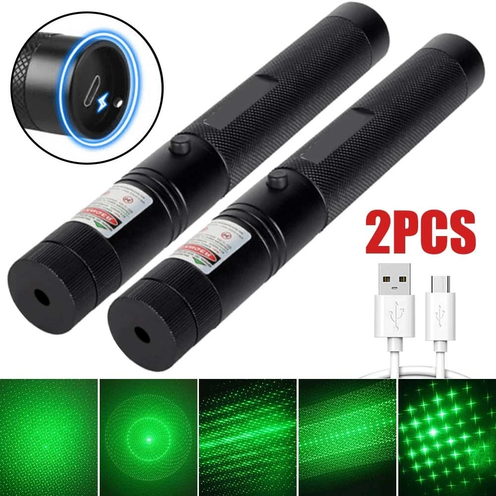 2 Pack USB Rechargeable 532nm Green Laser Pointer Pen, Astronomy Star Beam, Includes USB Charging Cable