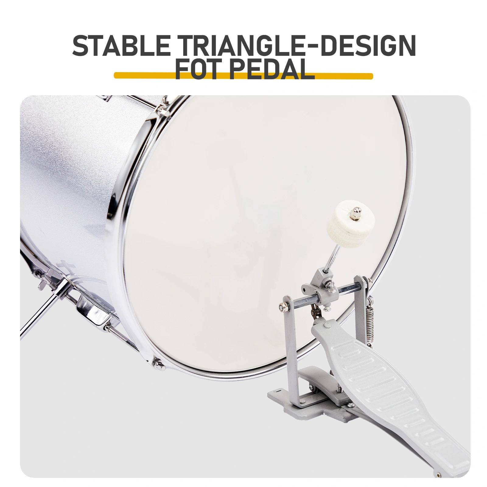14"x10" 5-Pieces Junior Kids Drum Set Kit Pedal Drum Stick Wrench Drum Stool Silver view 7