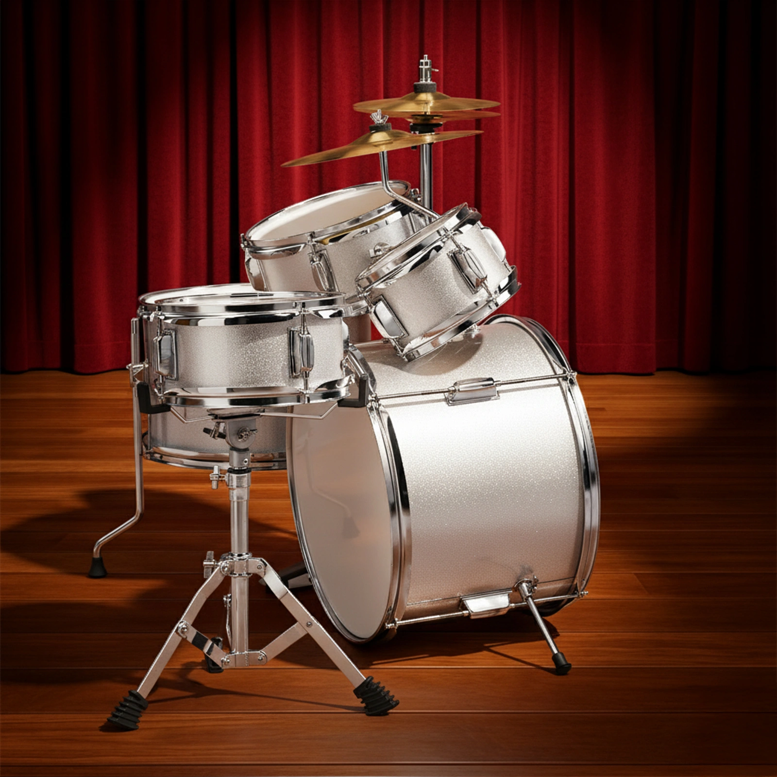 14"x10" 5-Pieces Junior Kids Drum Set Kit Pedal Drum Stick Wrench Drum Stool Silver view 9