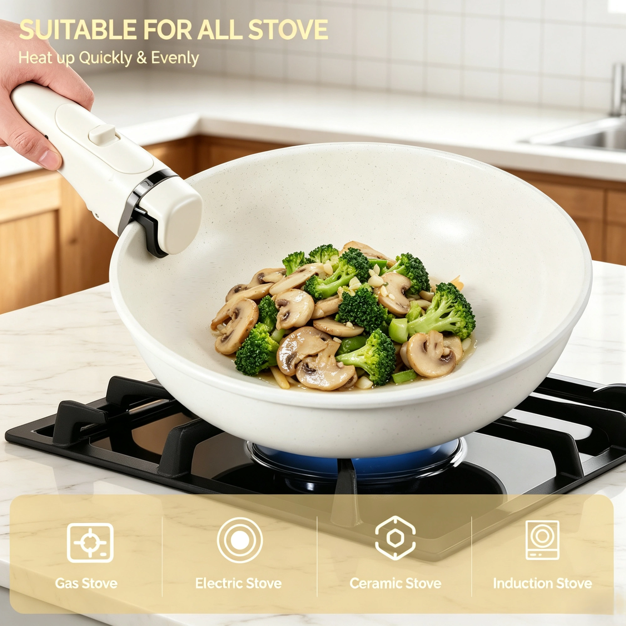 19-piece aluminum cookware set five pots, two lids, detachable handles view 3