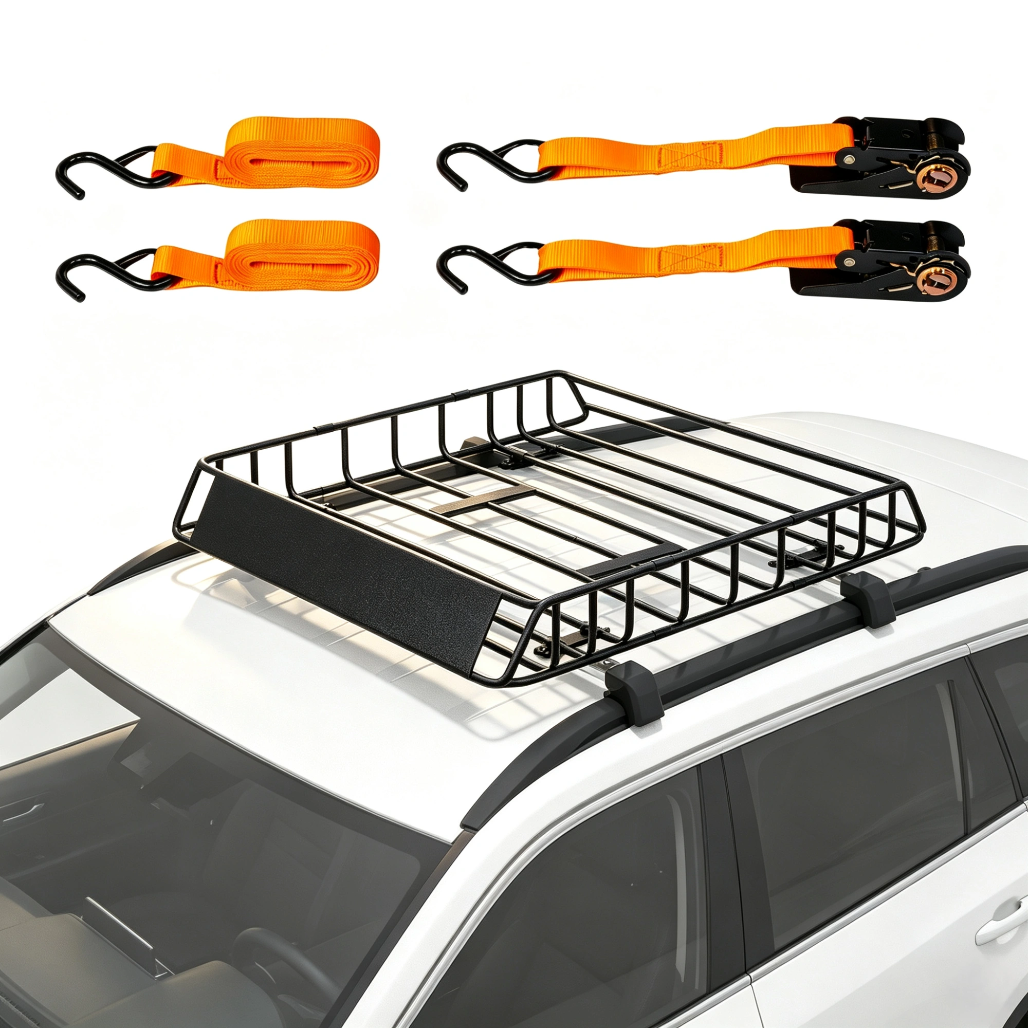 250LBS Roof Rack 46x36x6 inch Cargo Carrier with 4 Heavy Duty Straps Universal Fit for SUVs, Cars, Vans