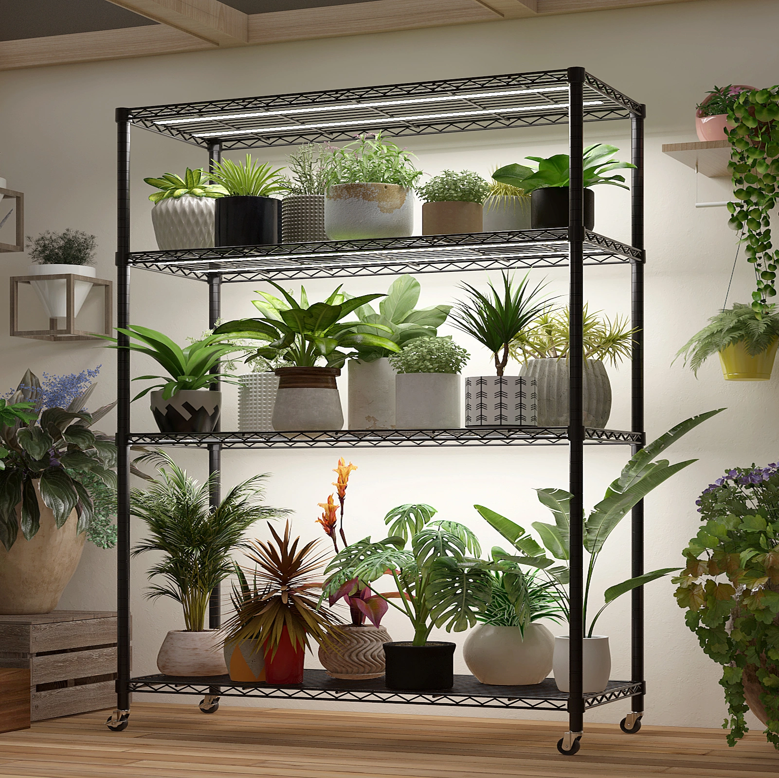 Heavy Duty Storage Shelves 46.06" W Wire Shelving Unit with Wheels 800LBS NSF Metal Shelves for Storage Adjustable Garage Storage Rack Pantry Shelf Commercial Shelving, 64.96" H X 46.06''W X 17.7" D