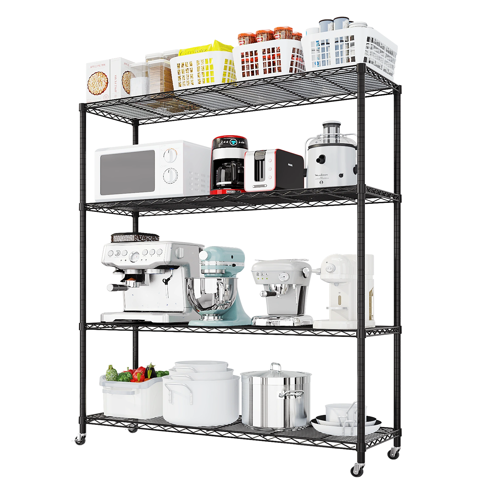 Heavy Duty Storage Shelves 46.06" W Wire Shelving Unit with Wheels 800LBS NSF Metal Shelves for Storage Adjustable Garage Storage Rack Pantry Shelf Commercial Shelving, 64.96" H X 46.06''W X 17.7" D view 10