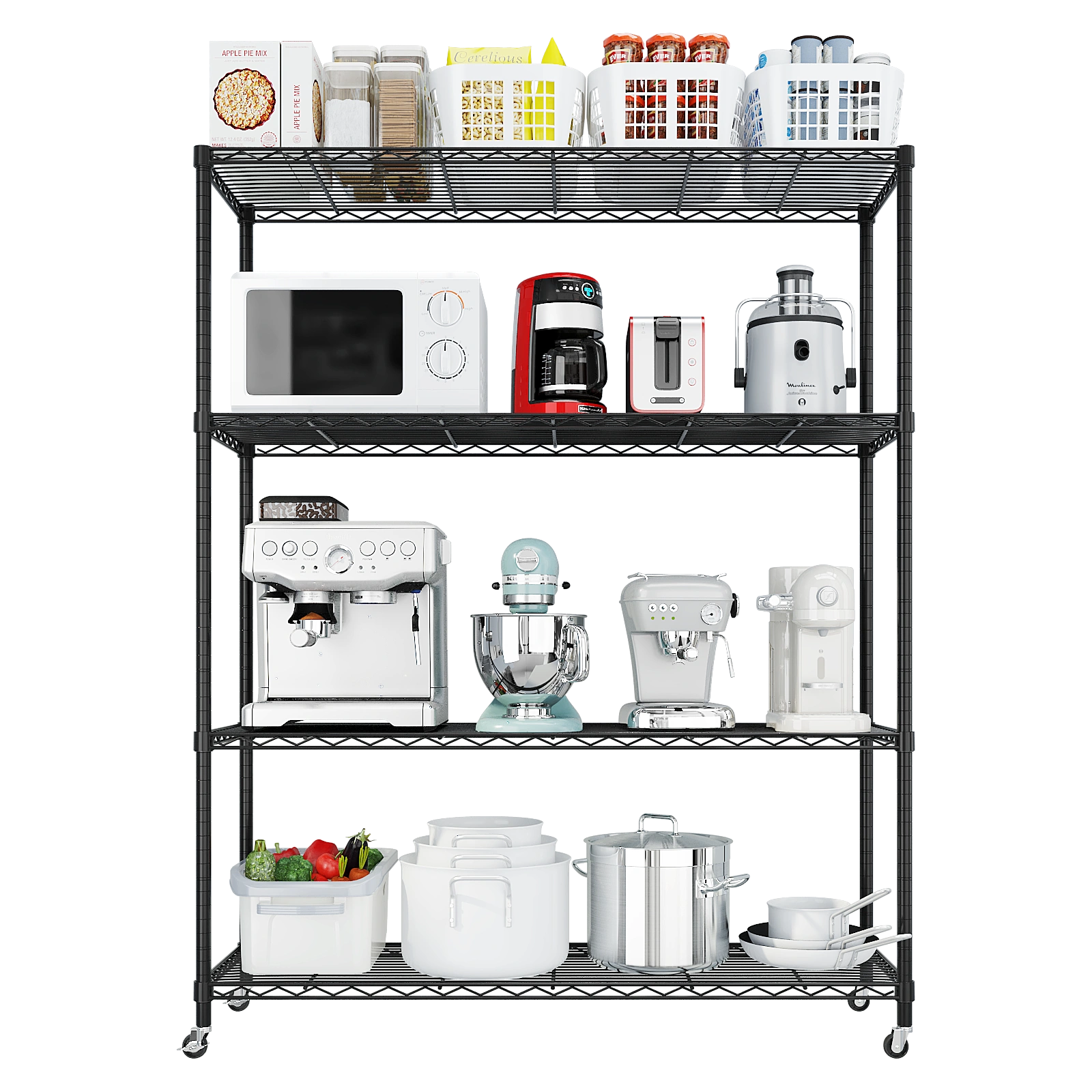 Heavy Duty Storage Shelves 46.06" W Wire Shelving Unit with Wheels 800LBS NSF Metal Shelves for Storage Adjustable Garage Storage Rack Pantry Shelf Commercial Shelving, 64.96" H X 46.06''W X 17.7" D view 13