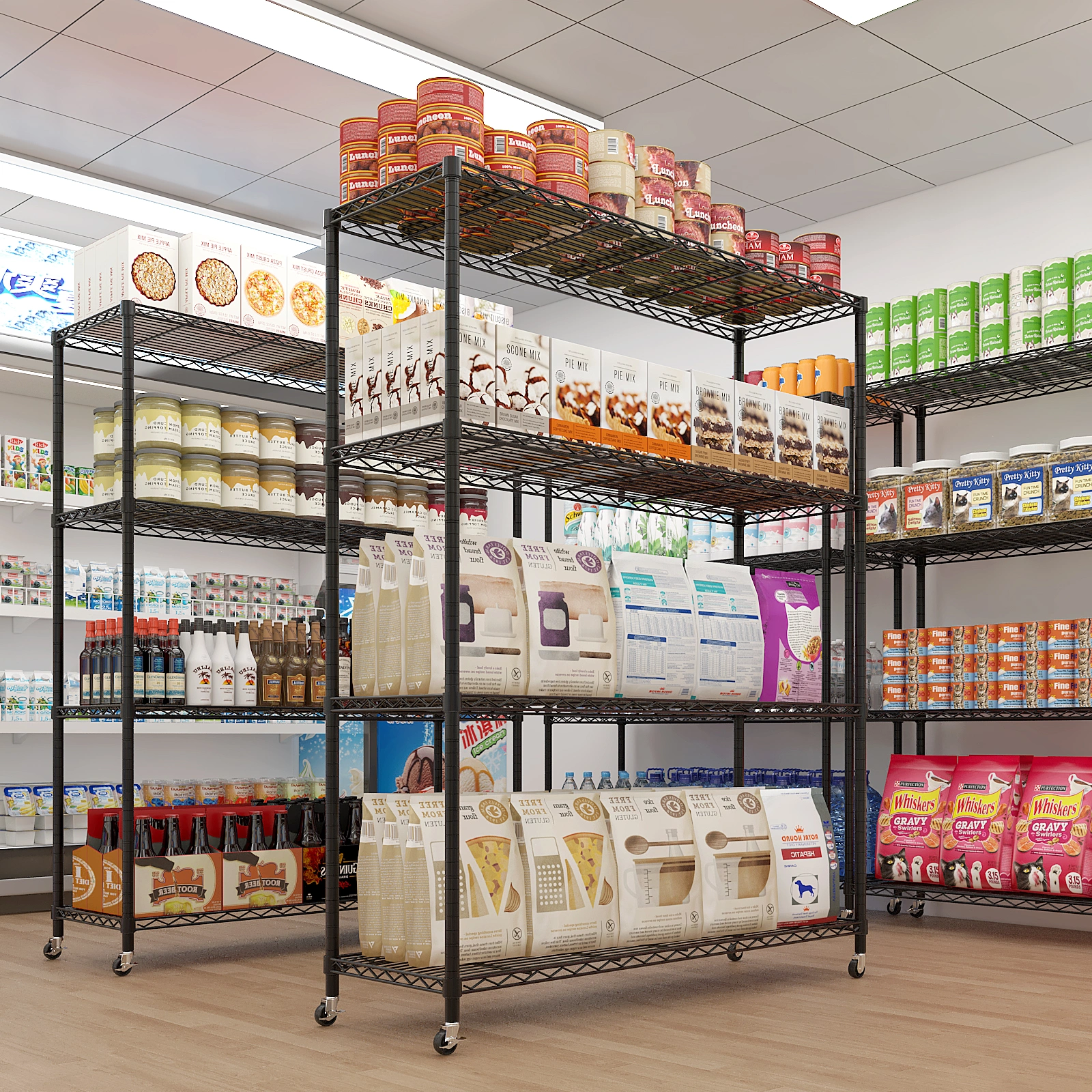 Heavy Duty Storage Shelves 46.06" W Wire Shelving Unit with Wheels 800LBS NSF Metal Shelves for Storage Adjustable Garage Storage Rack Pantry Shelf Commercial Shelving, 64.96" H X 46.06''W X 17.7" D view 15
