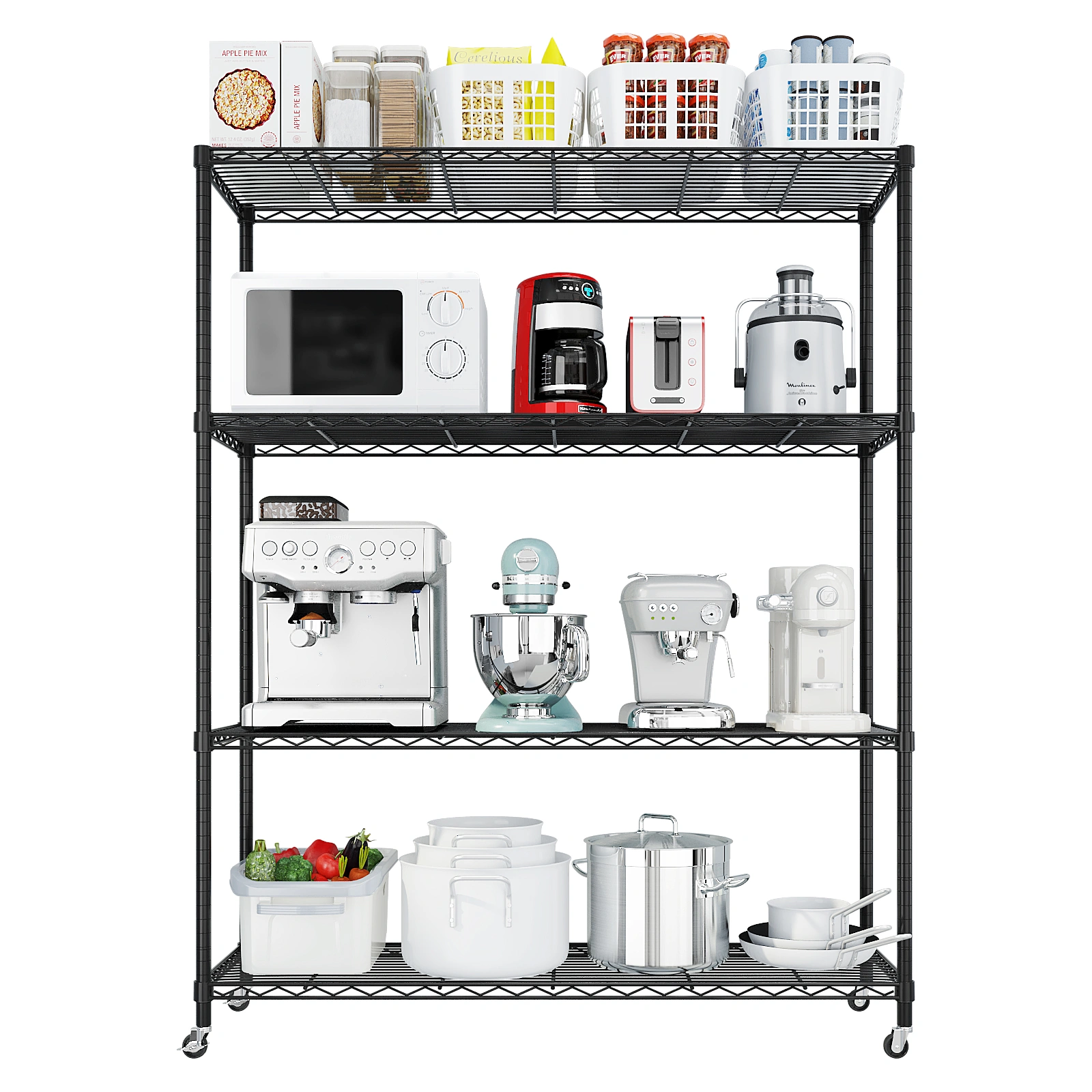 Heavy Duty Storage Shelves 46.06" W Wire Shelving Unit with Wheels 800LBS NSF Metal Shelves for Storage Adjustable Garage Storage Rack Pantry Shelf Commercial Shelving, 64.96" H X 46.06''W X 17.7" D view 2