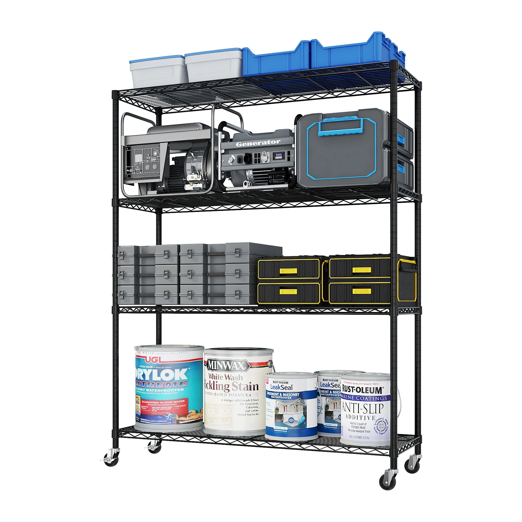 Heavy Duty Storage Shelves 46.06" W Wire Shelving Unit with Wheels 800LBS NSF Metal Shelves for Storage Adjustable Garage Storage Rack Pantry Shelf Commercial Shelving, 64.96" H X 46.06''W X 17.7" D view 3