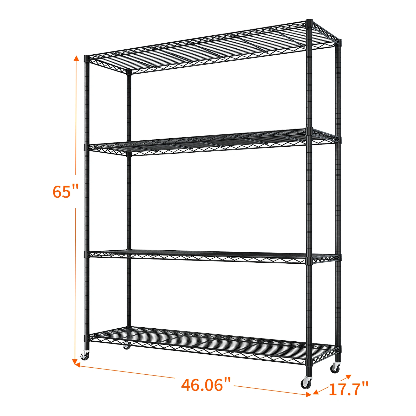 Heavy Duty Storage Shelves 46.06" W Wire Shelving Unit with Wheels 800LBS NSF Metal Shelves for Storage Adjustable Garage Storage Rack Pantry Shelf Commercial Shelving, 64.96" H X 46.06''W X 17.7" D view 4